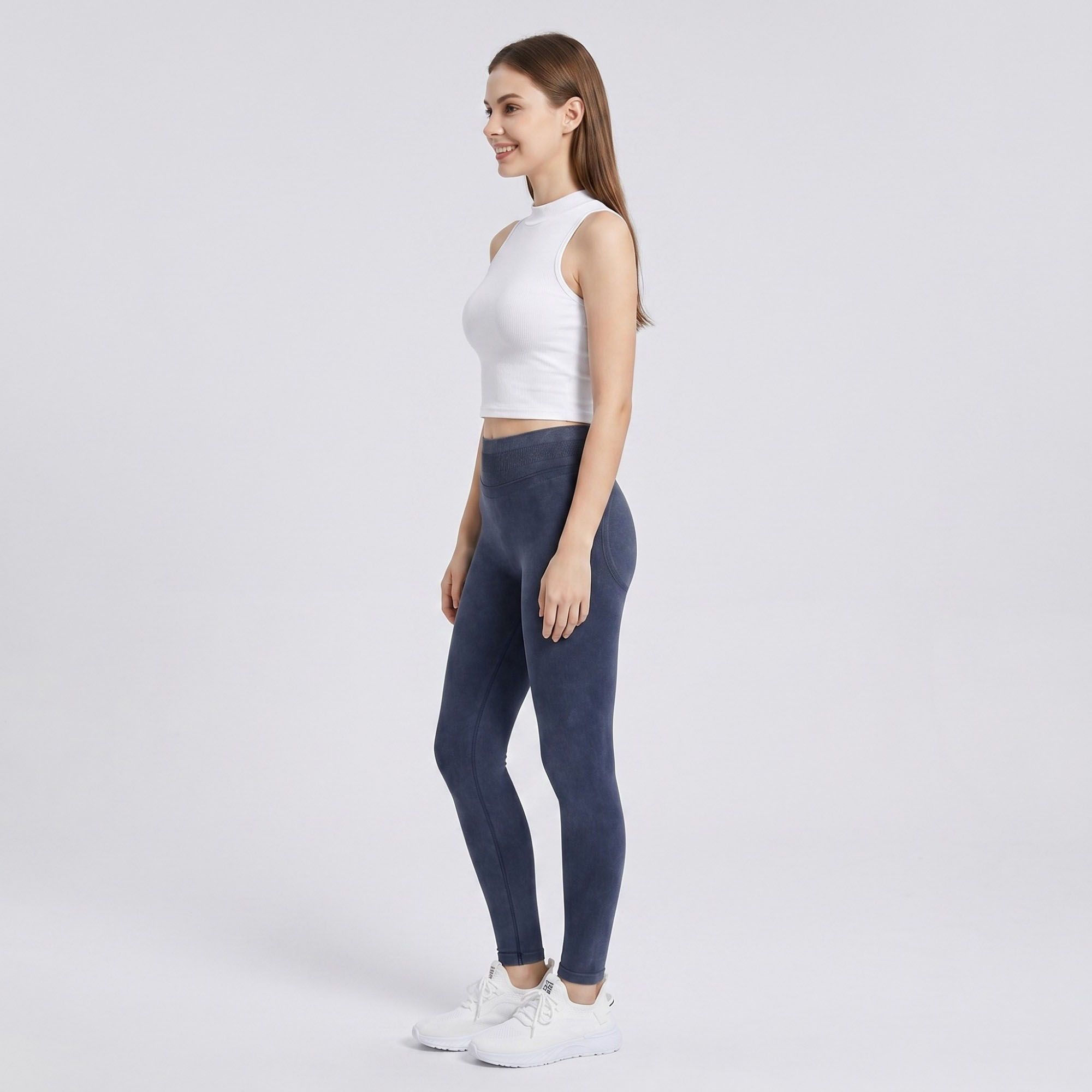 Anna-Kaci Women's High Waist Seamless Leggings with Ribbed Waistband and Contour Detail