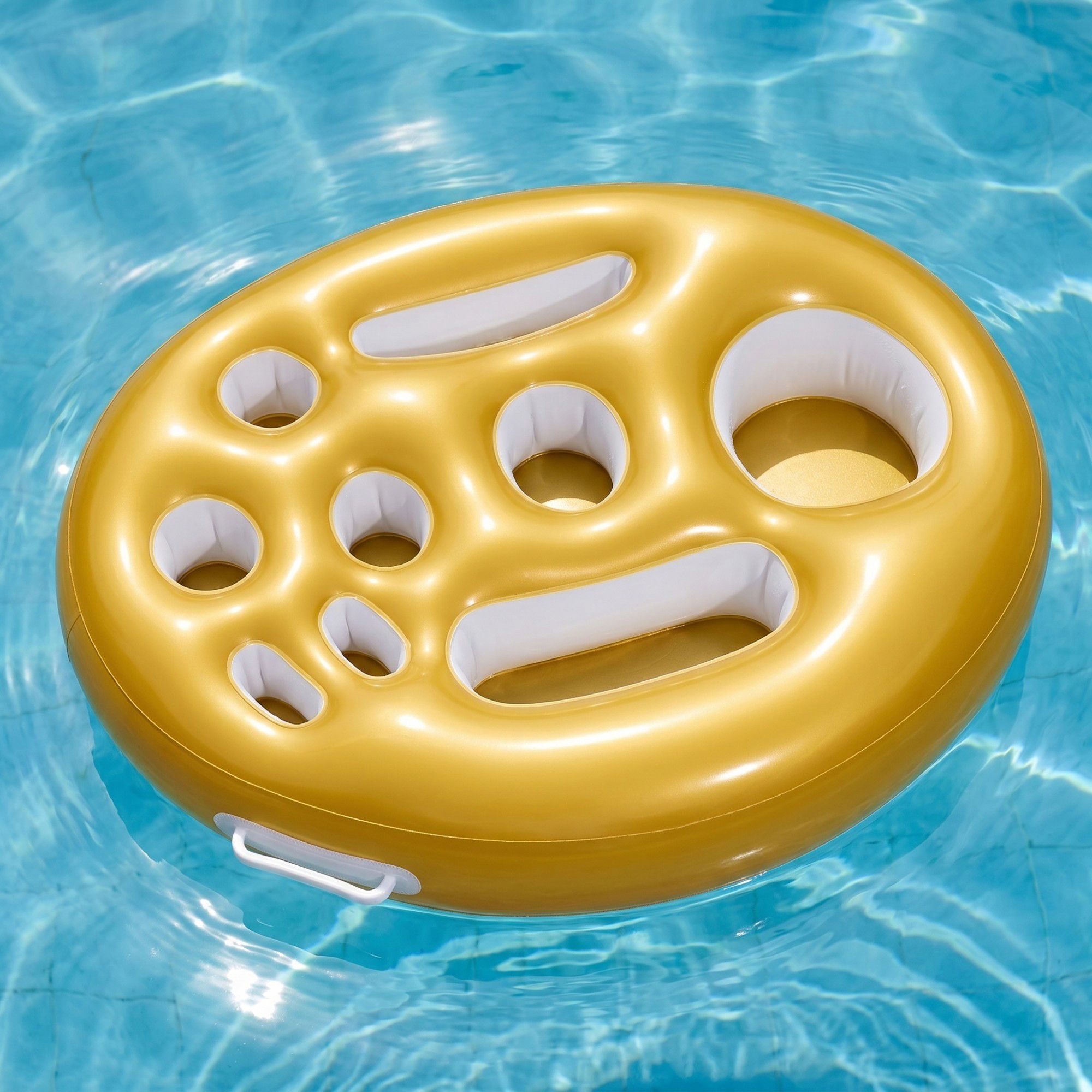 Gold Inflatable Pool Serving Float with Cup Holders and Snack Trays