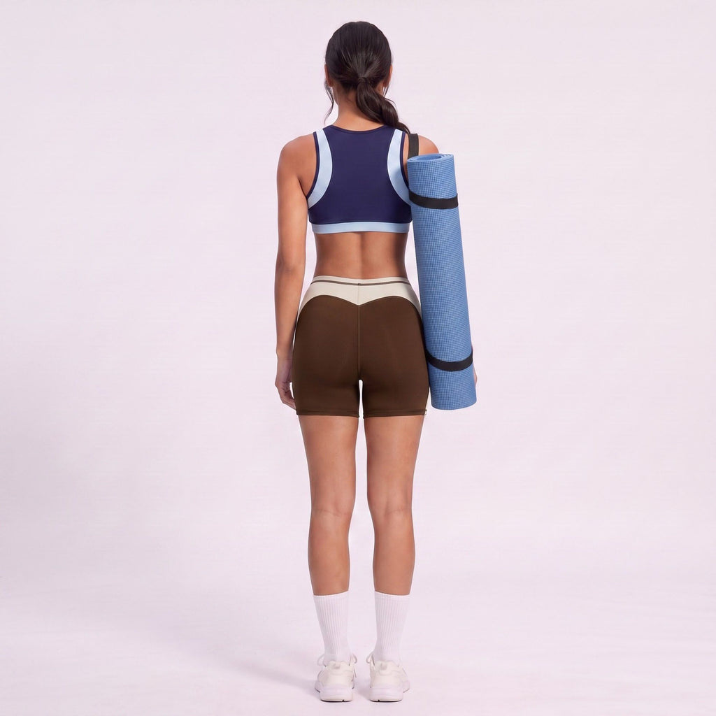 Colorblock High Waist Biker Shorts Fitted Mid Thigh Athletic Bottoms for Gym Training