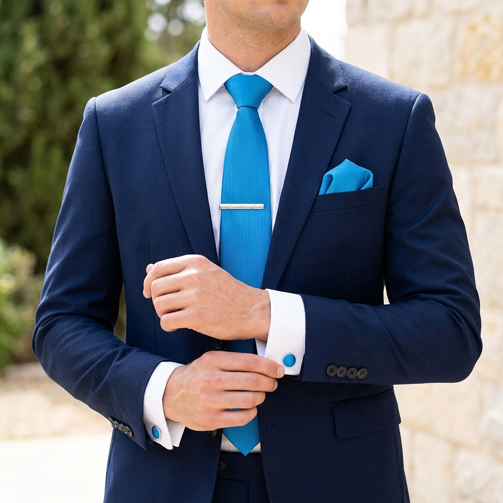 Men's Formal Tie Gift Set with Pocket Square Cufflinks Tie Clip and Gift Box
