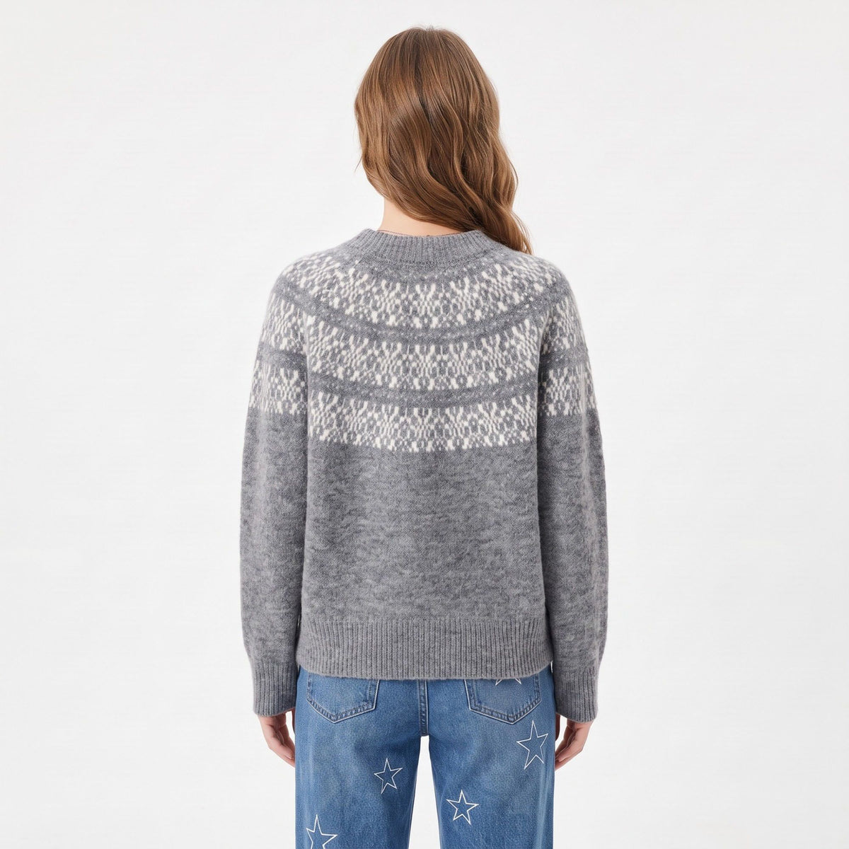 Fair Isle Button Front Crew Neck Cardigan