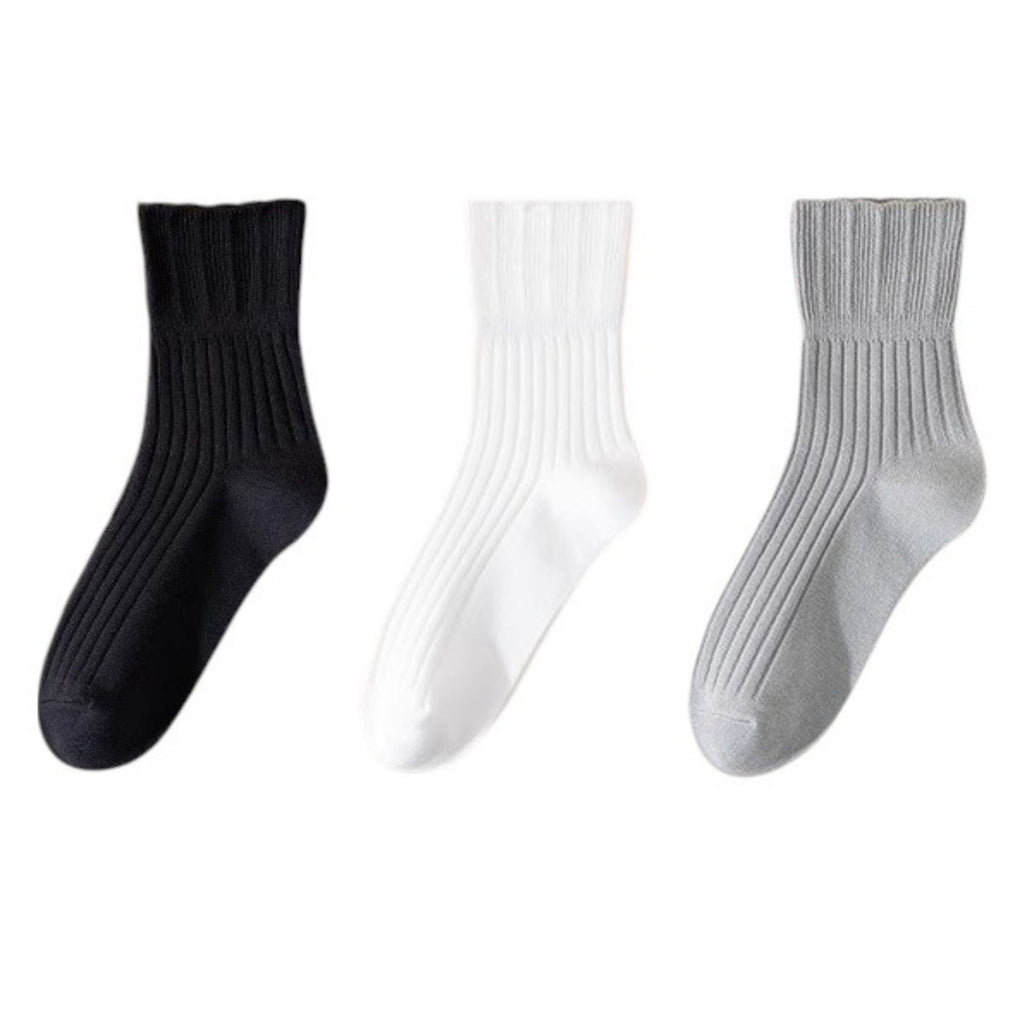 Anna-Kaci Women's Ribbed Crew Socks with Elasticized Top Cuff for Swollen Feet Non-Binding Comfortable Fit 3-Pack