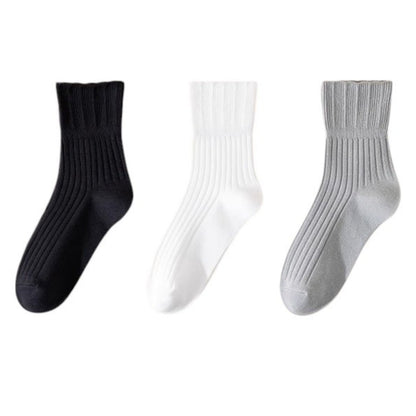 Anna-Kaci Women's Ribbed Crew Socks with Elasticized Top Cuff for Swollen Feet Non-Binding Comfortable Fit 3-Pack