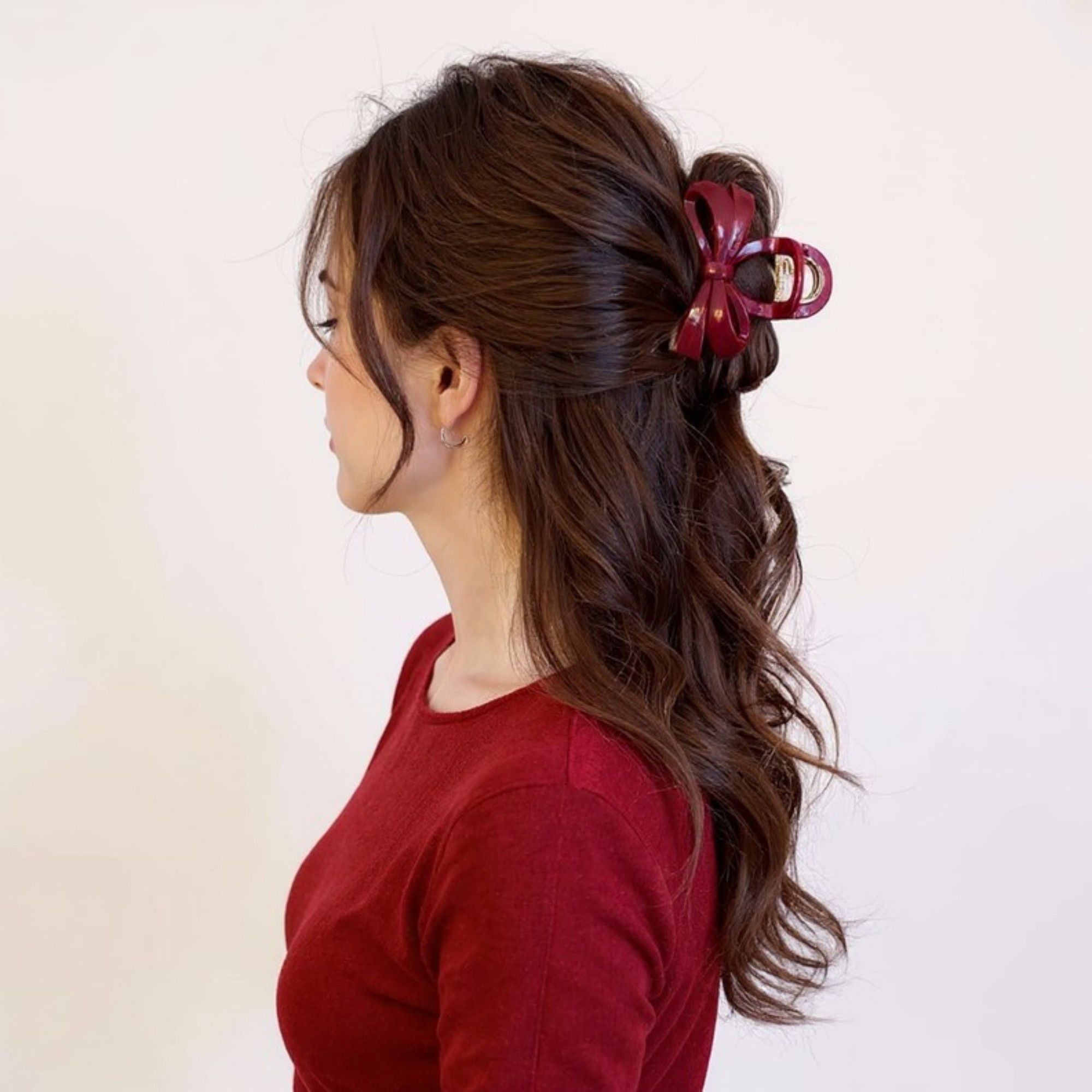Anna-Kaci 2pcs Glossy Bow Hair Claw Clip with Curved Design and Strong Spring Grip 3in