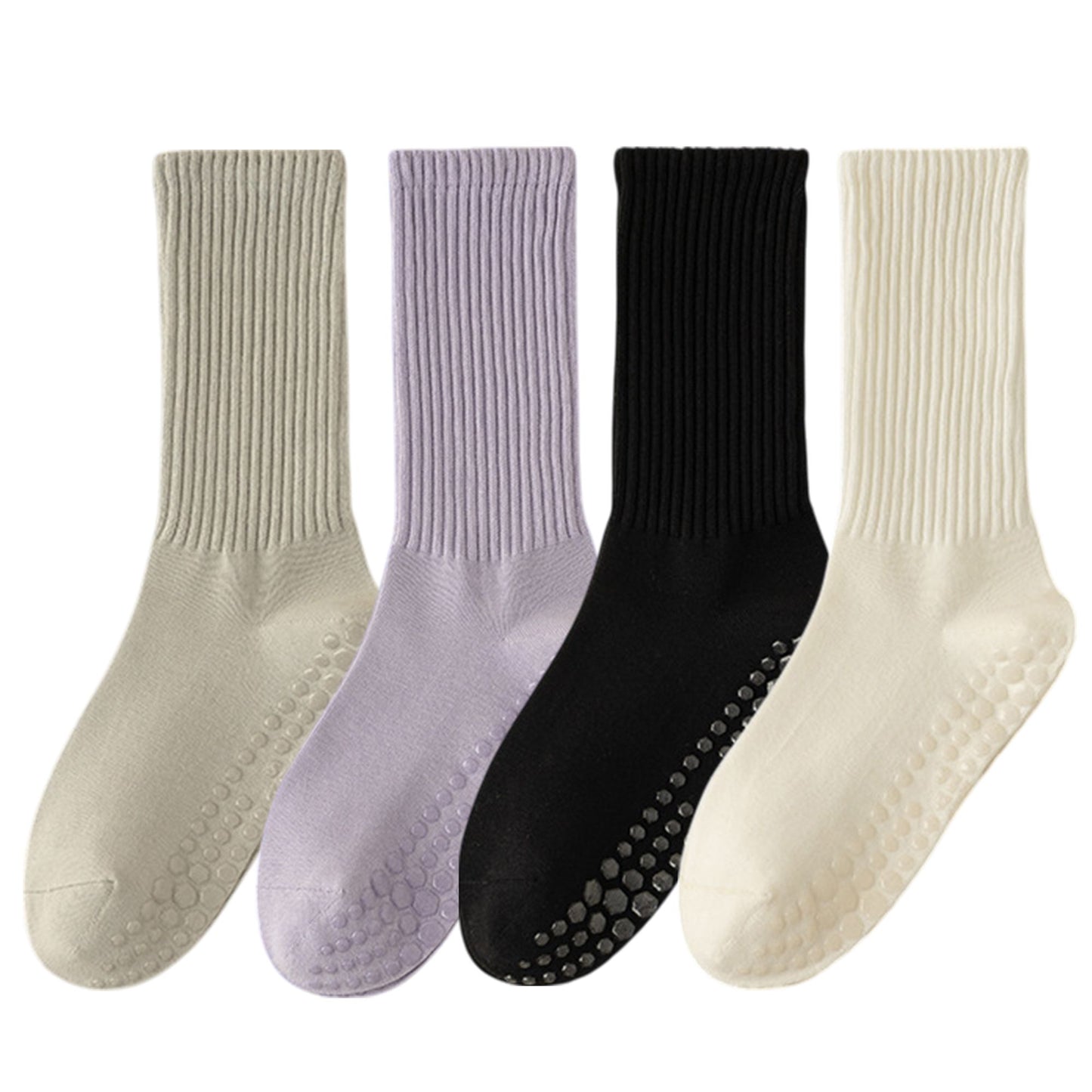 Anna-Kaci 4-Pack Women's Anti-Slip Yoga Socks with Grips Comfortable Ribbed Design for Exercise and Indoor Use