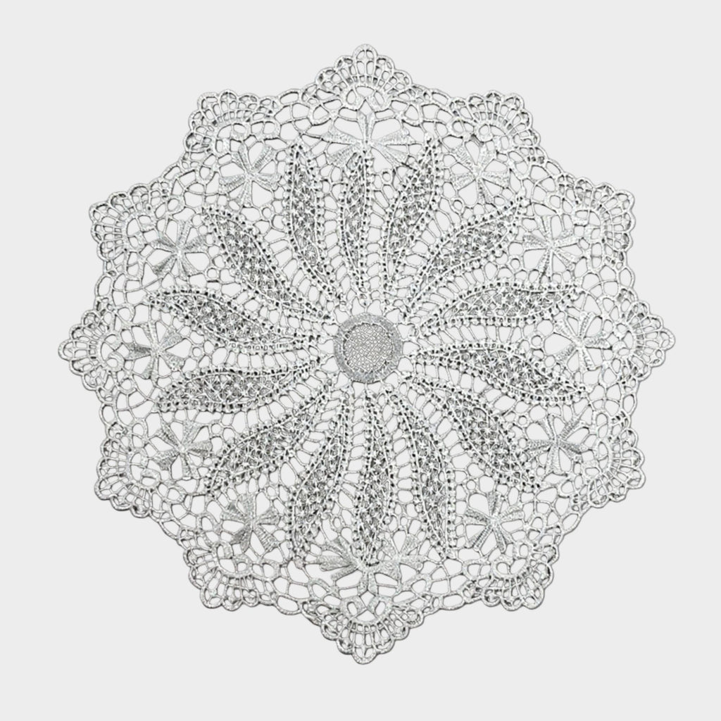 4 Set Round Crochet Lace Placemats with Floral Pattern 11.8 in
