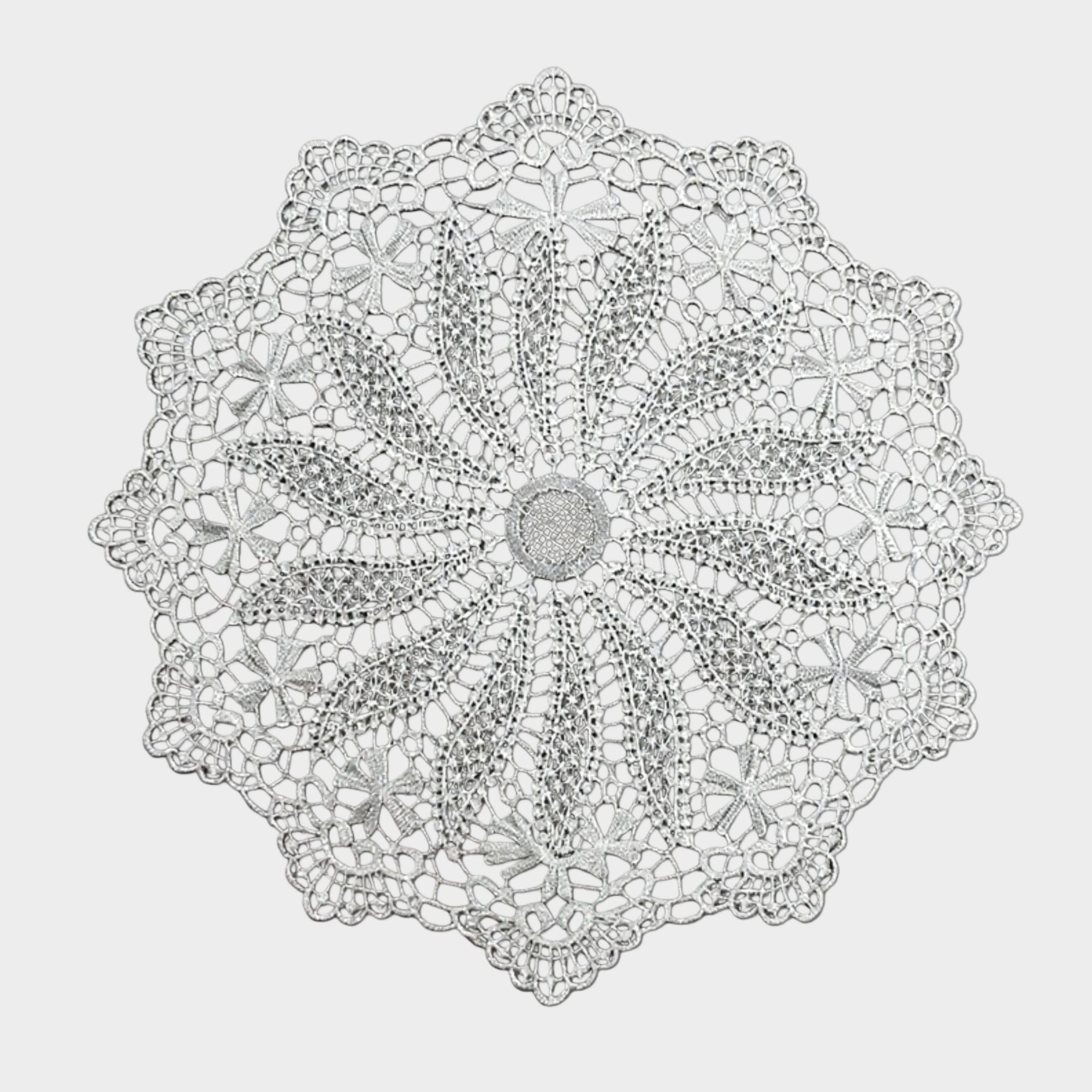 4 Set Round Crochet Lace Placemats with Floral Pattern 11.8 in