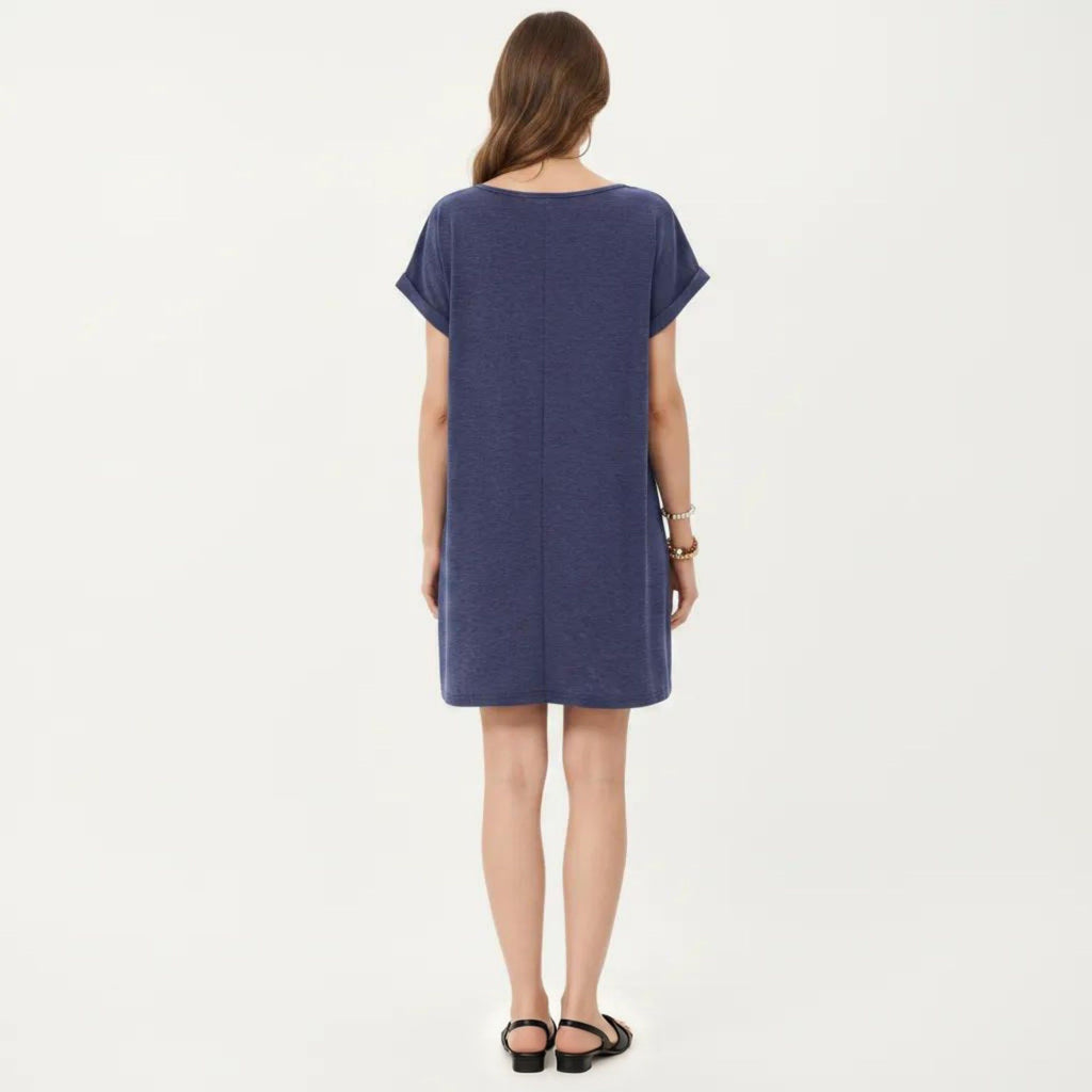 Anna-Kaci Women's Short Sleeve Shift Dress with Split V Neck Embroidered Detail Relaxed Fit Casual Tunic Dress