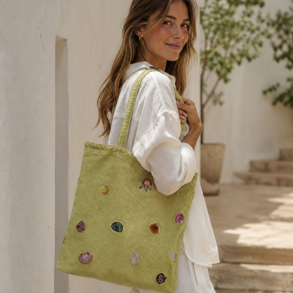 Embroidered Canvas Tote Bag Cute Patchwork Shoulder Bag