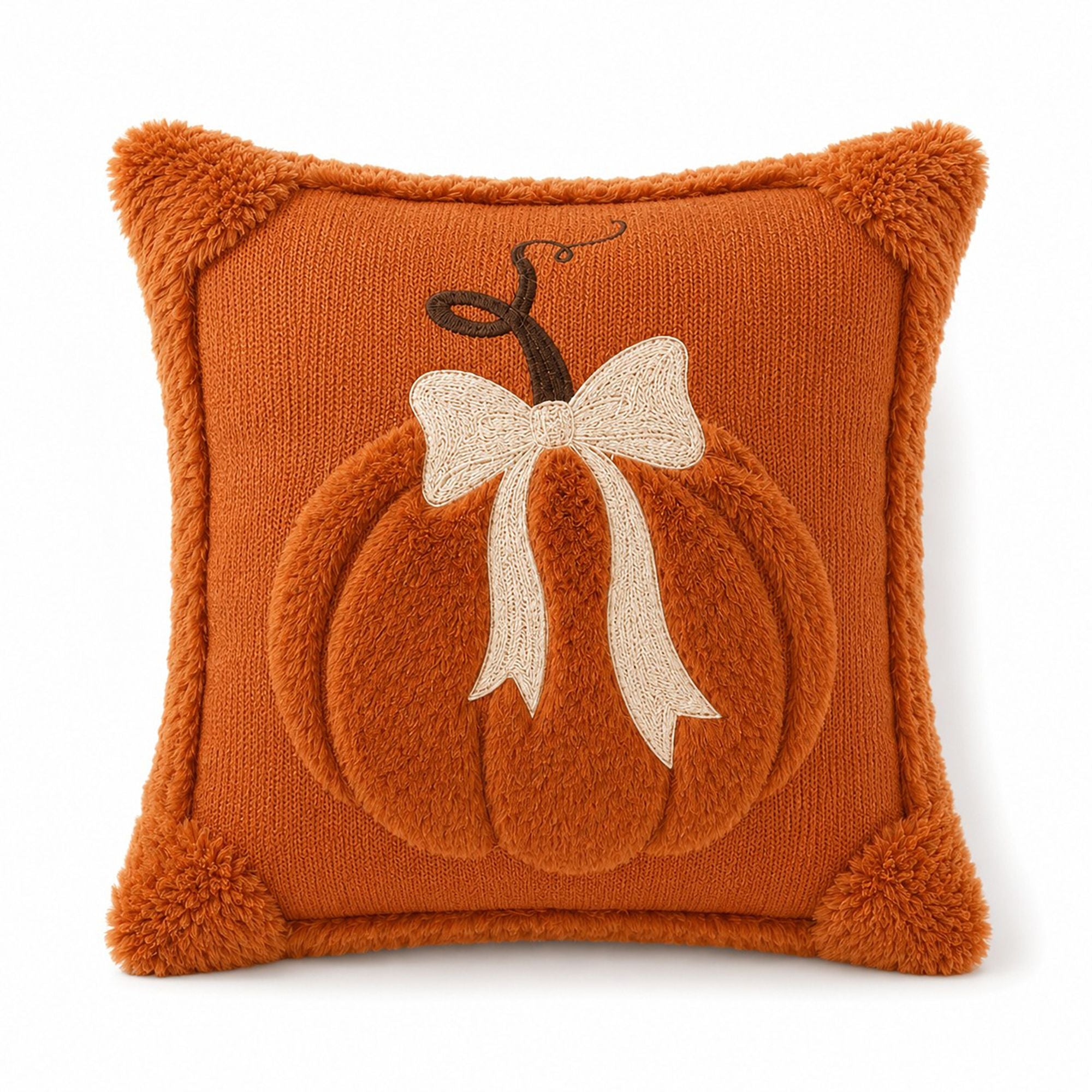 Textured Pumpkin Bow Decorative Throw Pillow Cover for Sofa Bed Chair Fall Decor