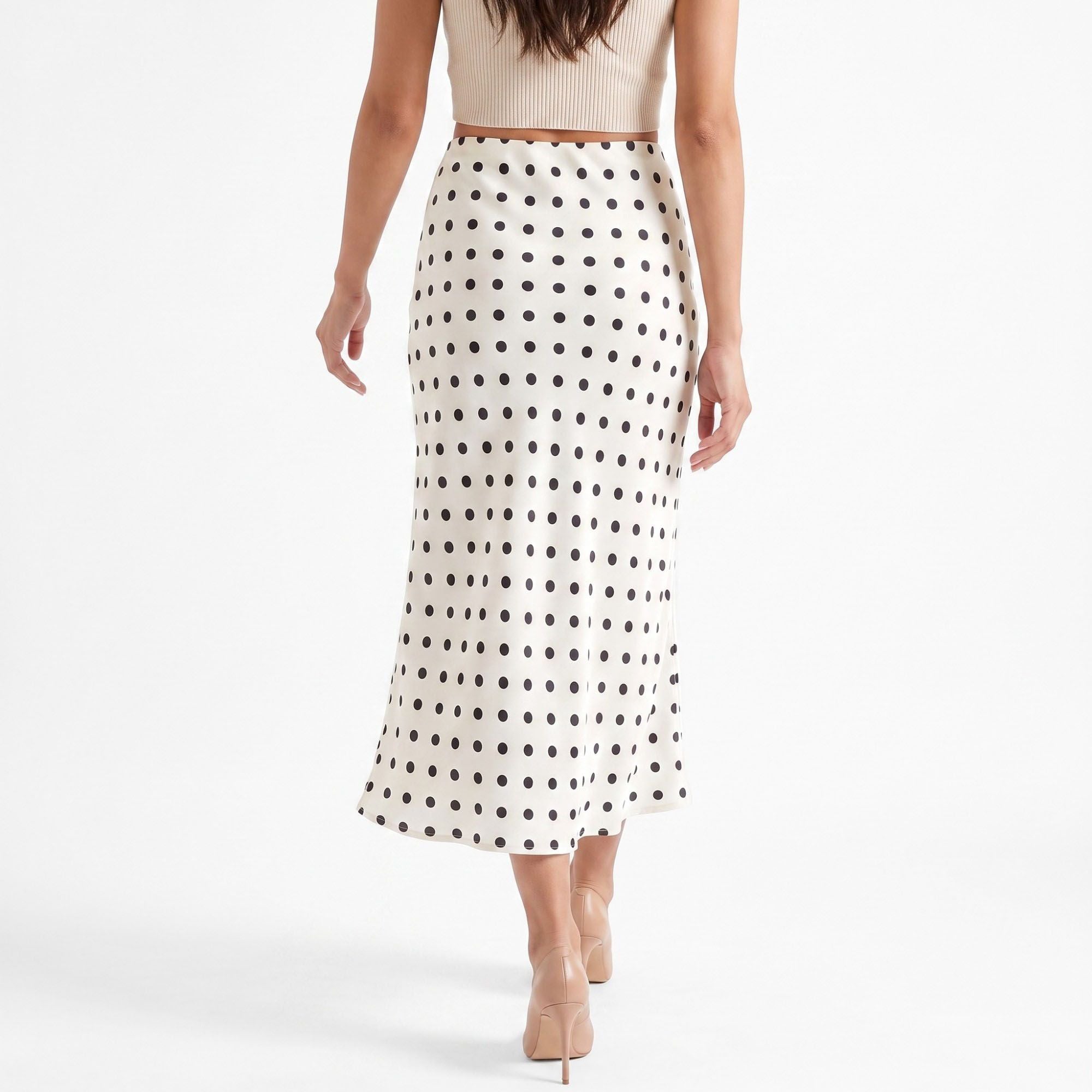 Polka Dot Midi Skirt High Waist A Line Printed Long Skirt