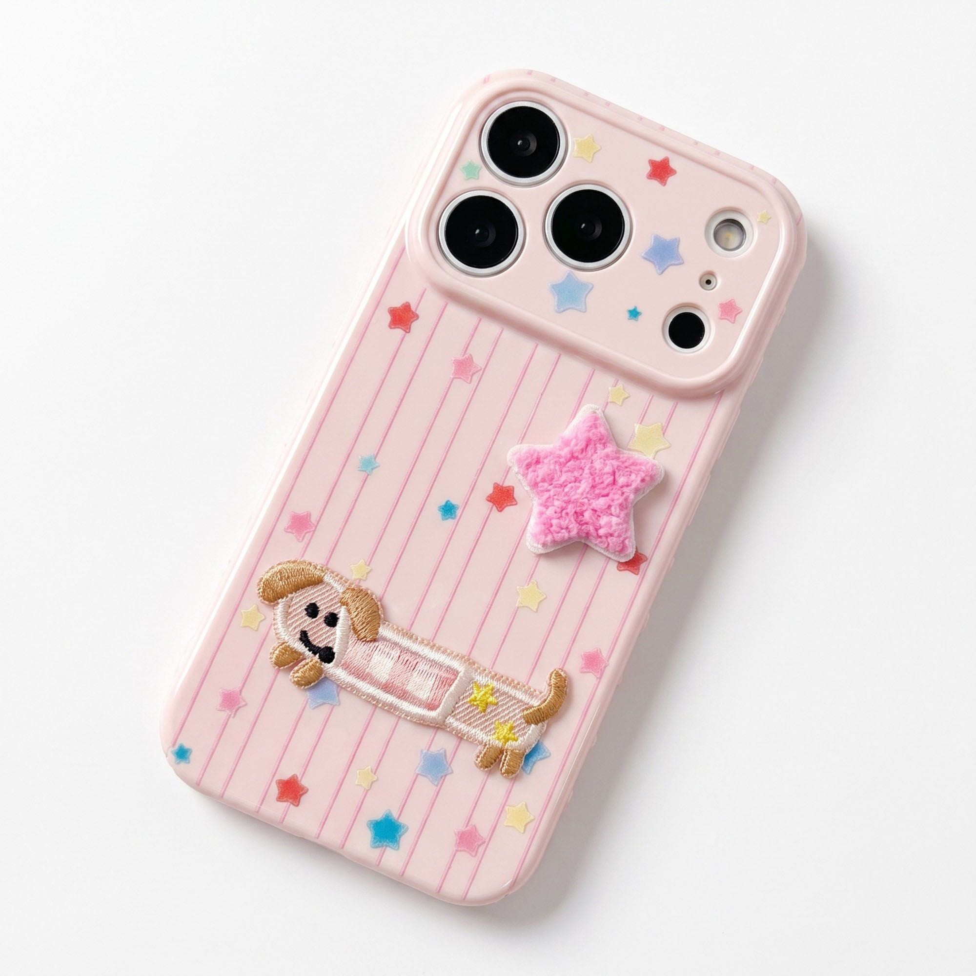 Dog Patch Star Phone Case Textured Back Raised Camera Edge Decorative Cover