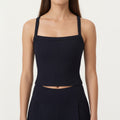 Anna-Kaci Active Women's Square Neck Ribbed Knit Cropped Tank Top with Wide Shoulder Straps
