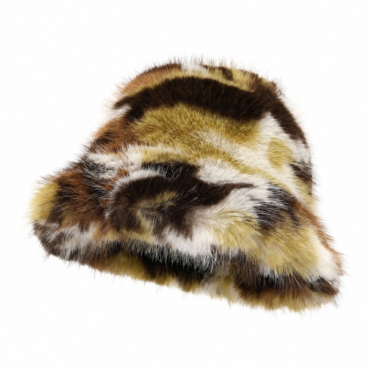 Faux Fur Bucket Hat Plush Fuzzy Colorblock Winter Hat