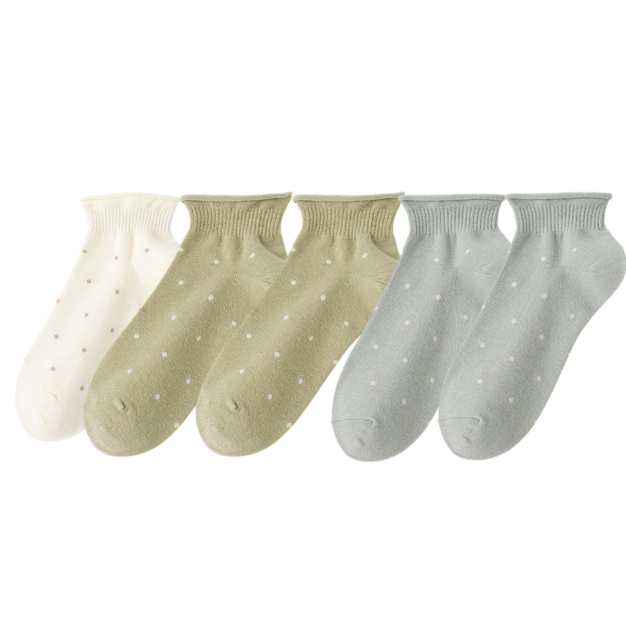 Anna-Kaci 5 Pairs Women¡¯s Ankle Socks Soft Ribbed Top with Small Polka Dot Pattern for Loafers Ballet Flats or Sneakers