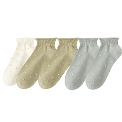 Anna-Kaci 5 Pairs Women¡¯s Ankle Socks Soft Ribbed Top with Small Polka Dot Pattern for Loafers Ballet Flats or Sneakers