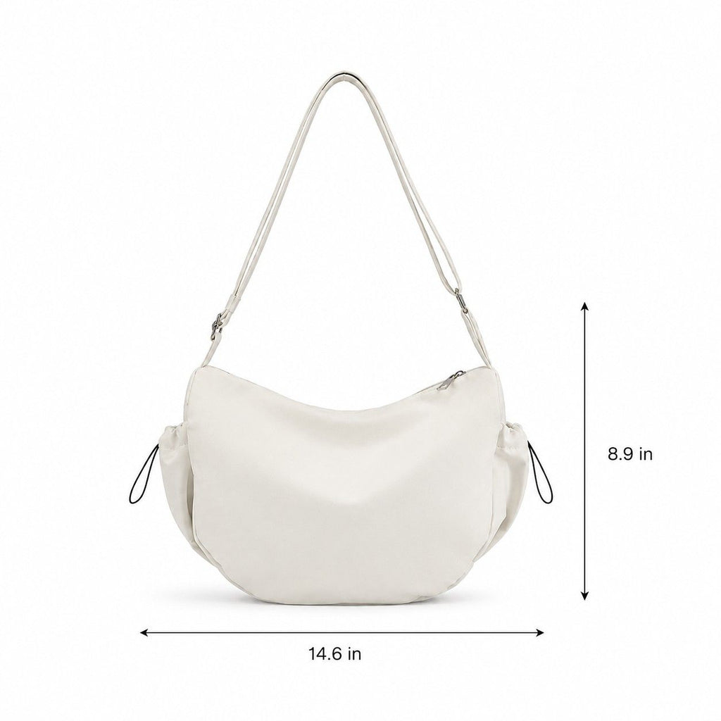 Crescent Crossbody Shoulder Bag with Side Pockets and Adjustable Strap