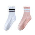 Anna-Kaci Women's 2-Pack Non-Slip Athletic Crew Socks with Ruffle Cuff and Stripe Detail Soft Stretch Fit