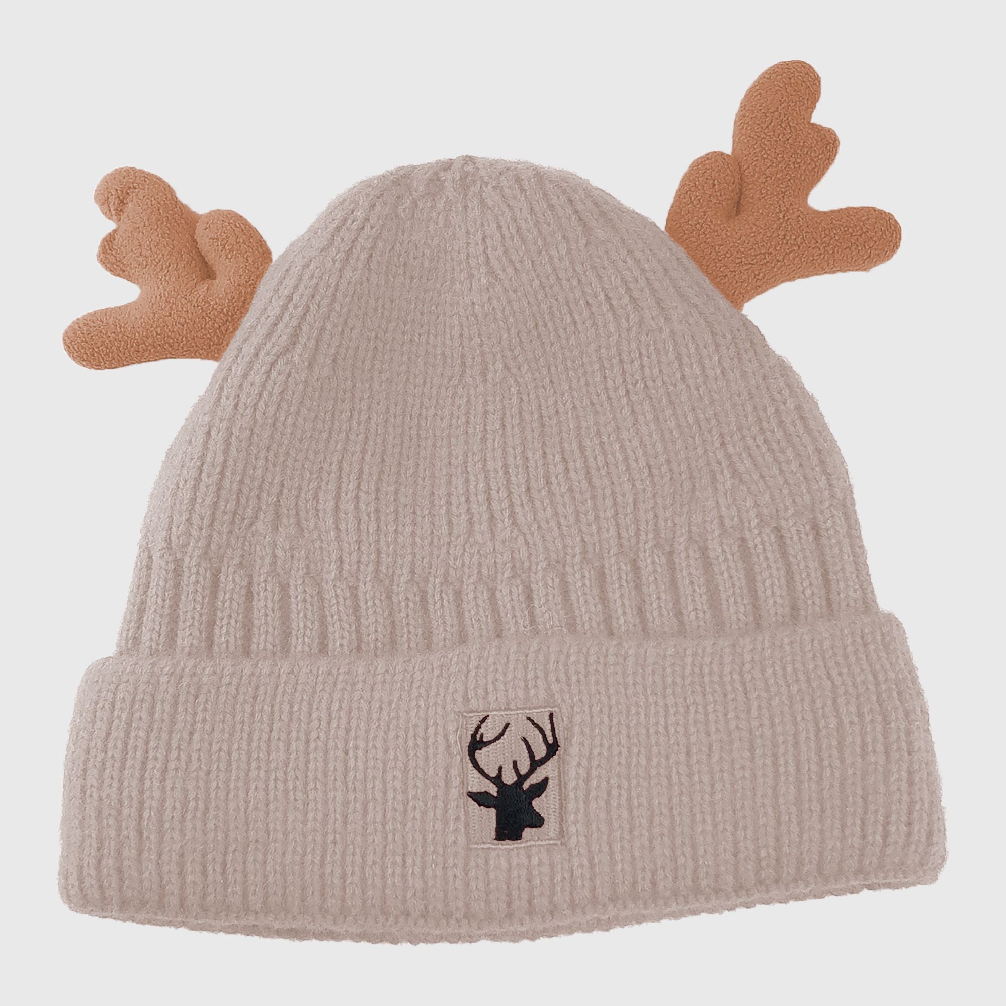 Anna-Kaci Women's Knit Beanie with Reindeer Antlers - Festive Winter Hat