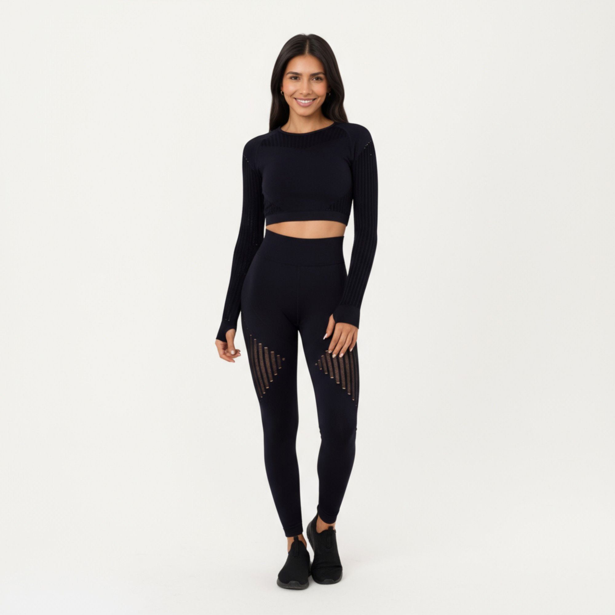 Anna-Kaci Active Women's Long Sleeve Seamless Crop Top with Ribbed Texture and Contour Panels