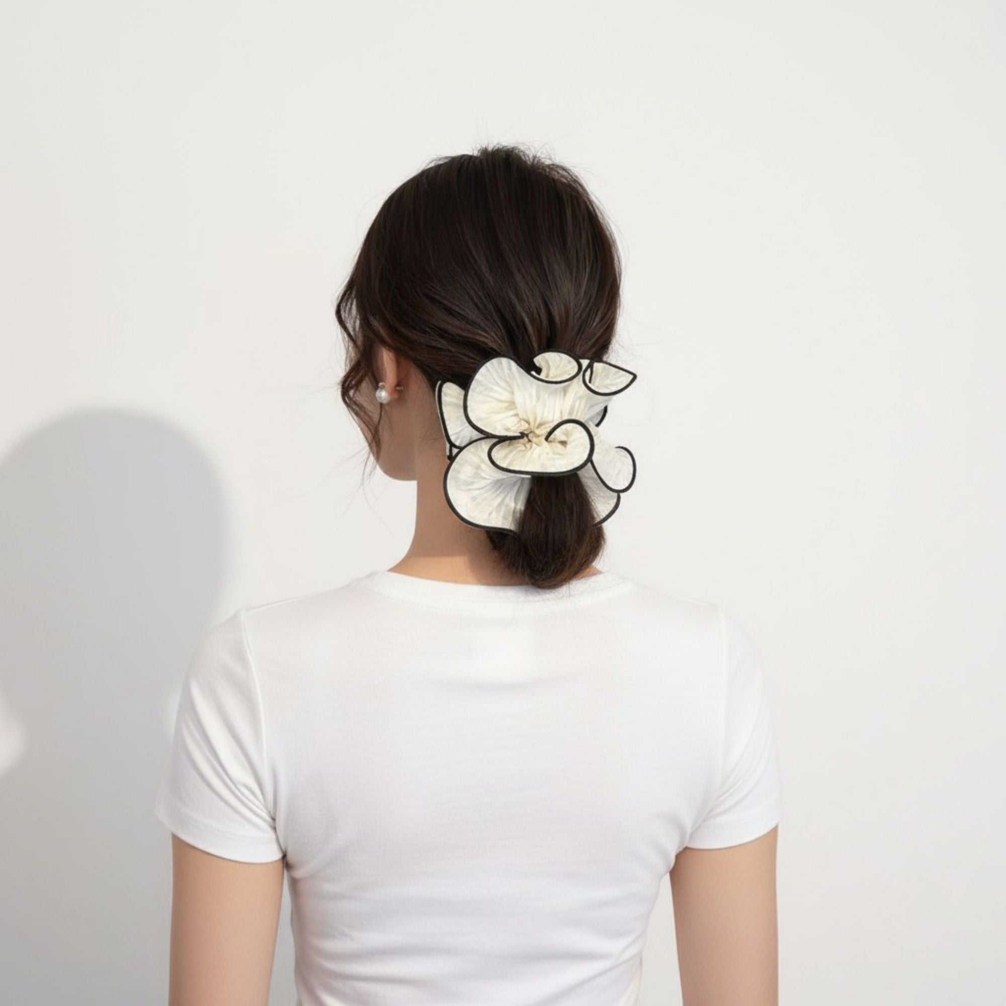 Anna-Kaci 2pcs Pleated Organza Hair Scrunchie with Contrast Trim and Voluminous Ruffled Design