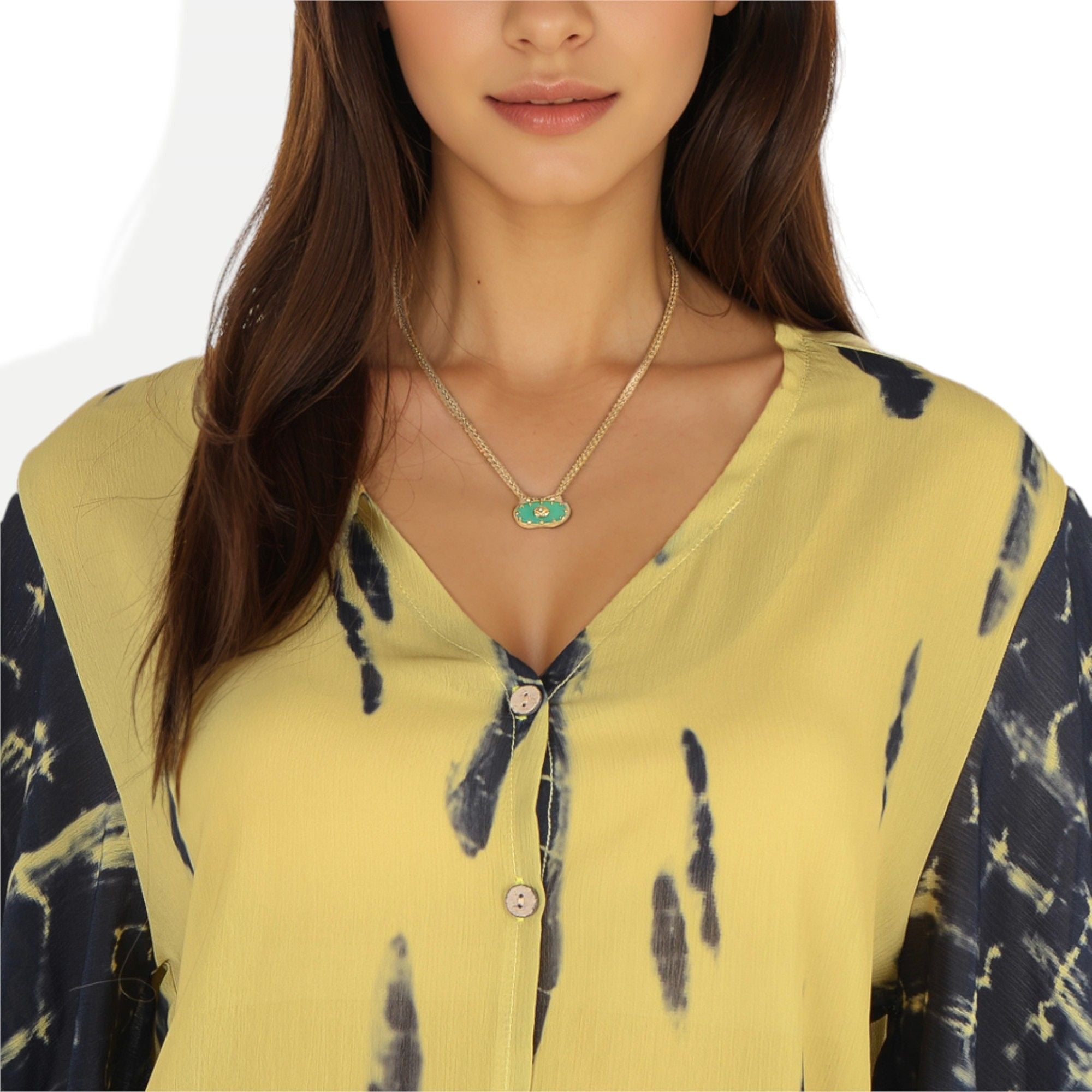 Women's Stainless Steel Fashion Necklace with 18K Gold Plated Pendant, Green Natural Stone Inlay, Adjustable Chain, Unique Design