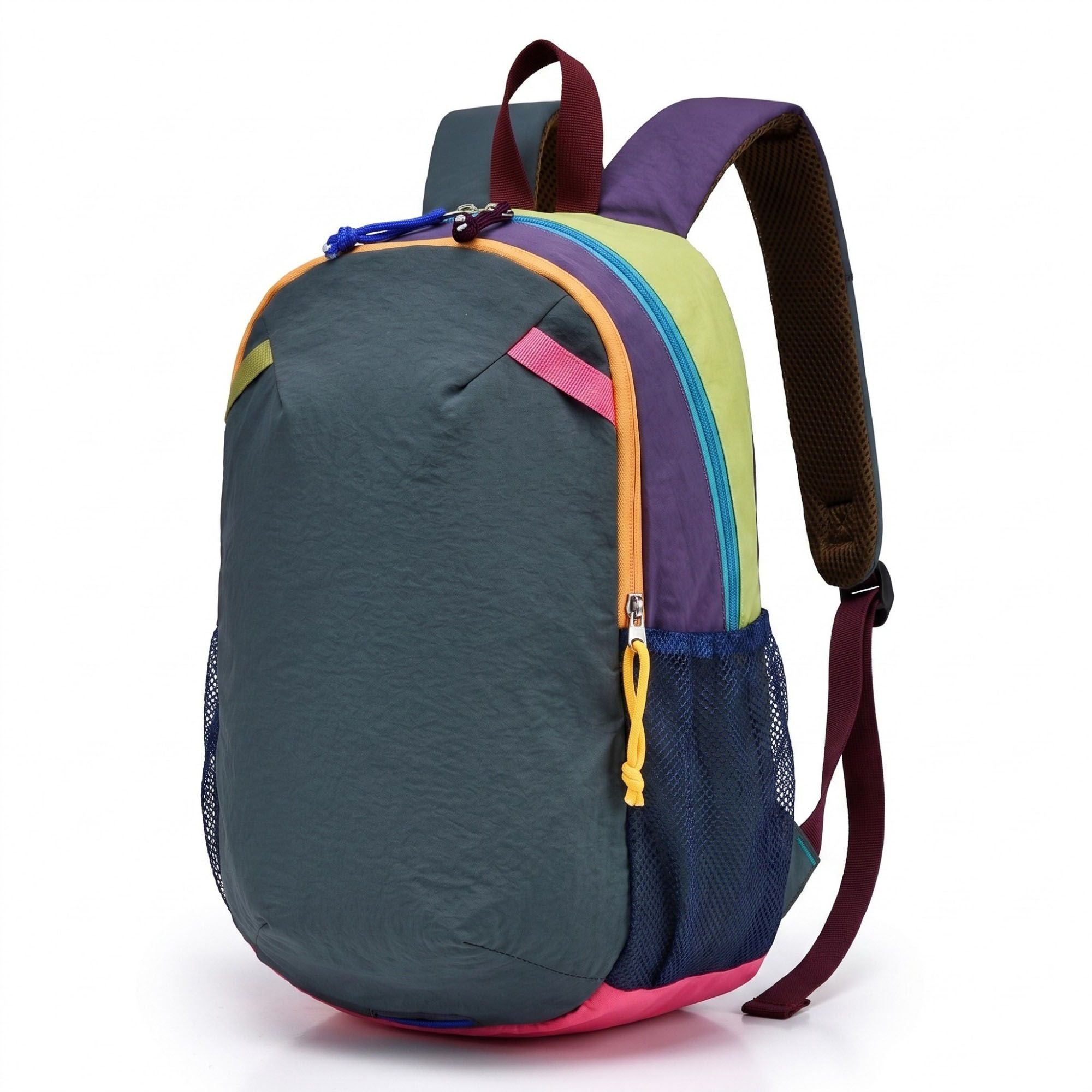 Colorblock Multi-Compartment Backpack with Padded Shoulder Straps and Dual Mesh Side Pockets