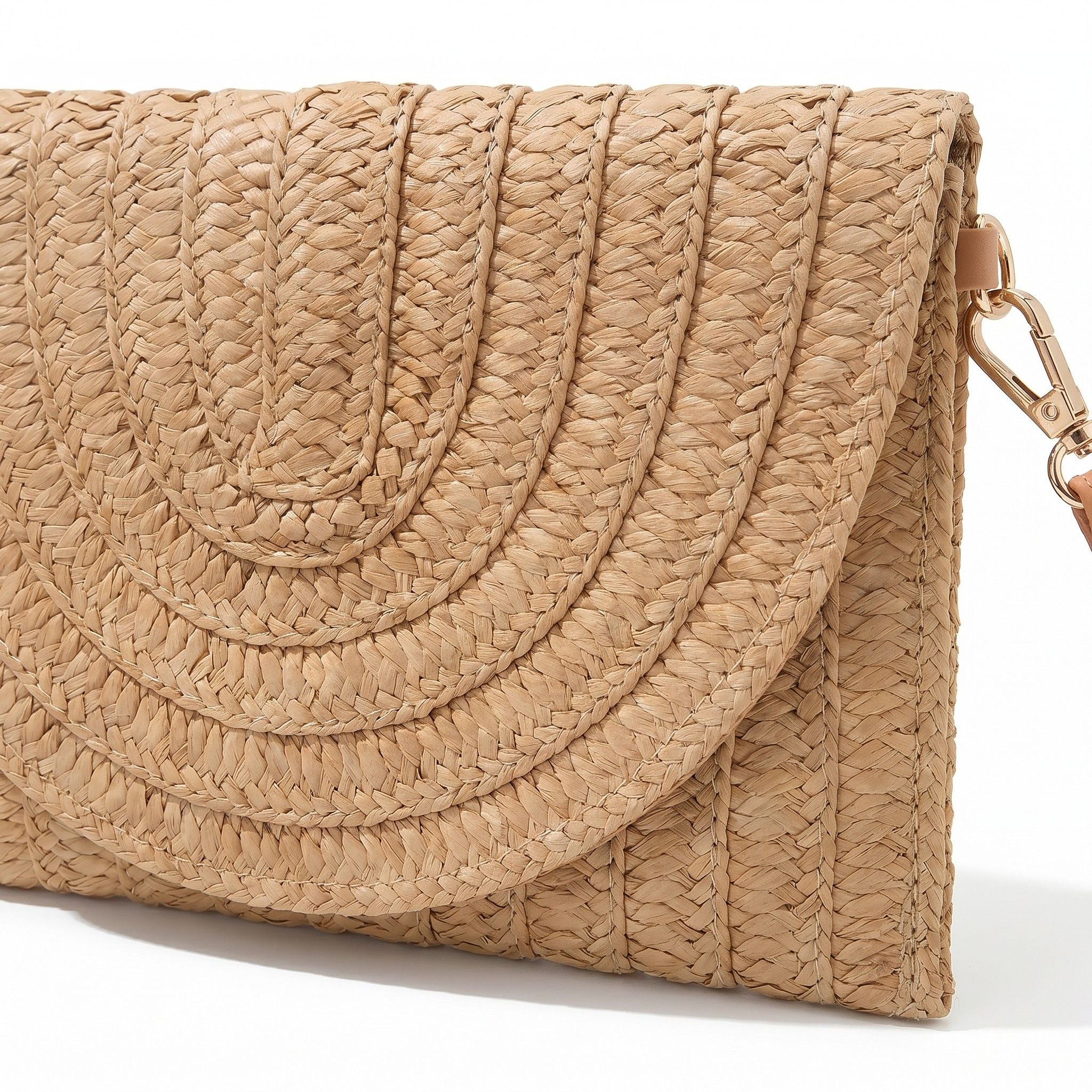 Woven Straw Crossbody Clutch Bag with Flap Closure Adjustable Strap Lightweight Shoulder Handbag