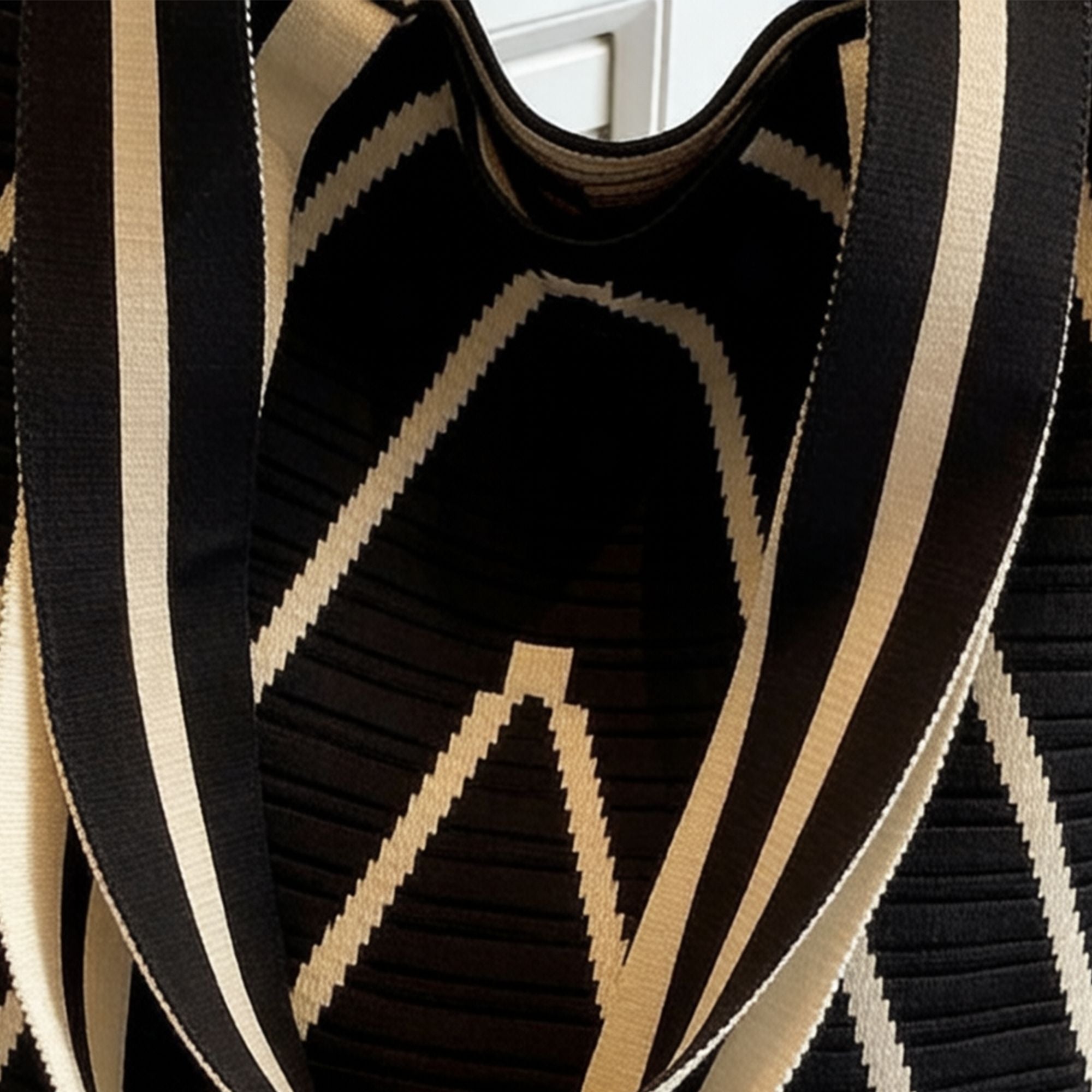 Geometric Stripe Knit Tote Bag with Long Shoulder Straps