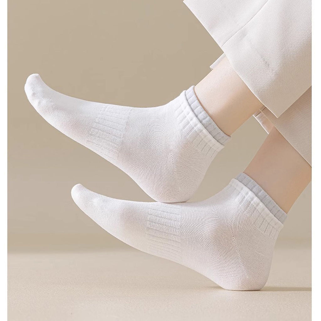 Anna-Kaci Women's 3-Pack Ribbed Ankle Socks with Contrast Color Cuffs Soft Cotton Stretch Design