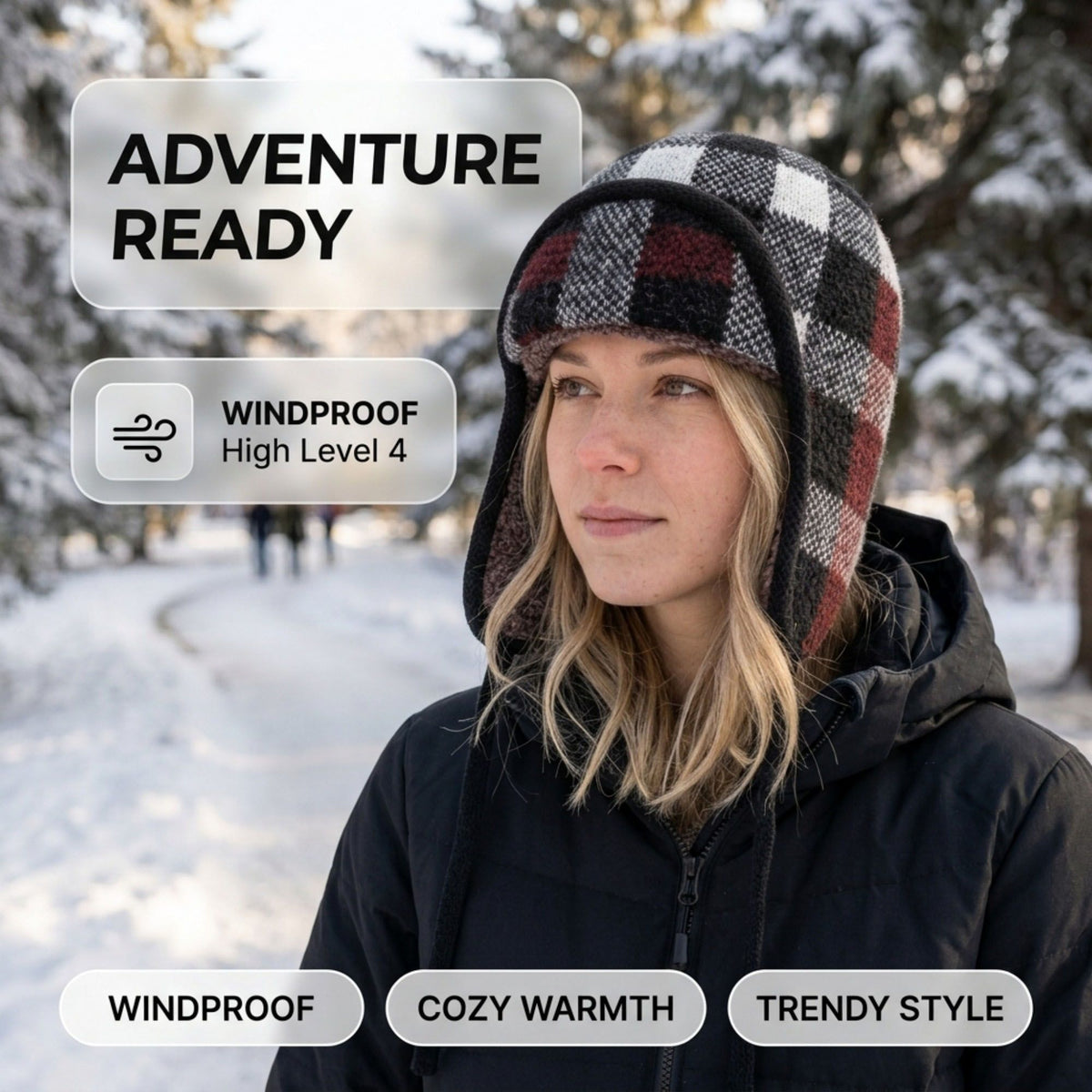 Plaid Ear Flap Knit Beanie Winter Thermal Trapper Hat