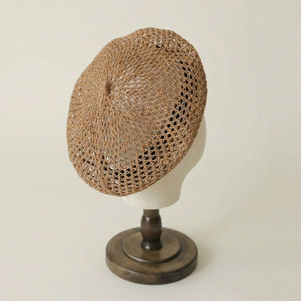 Open Knit Beret Hat with Soft Slouchy Shape