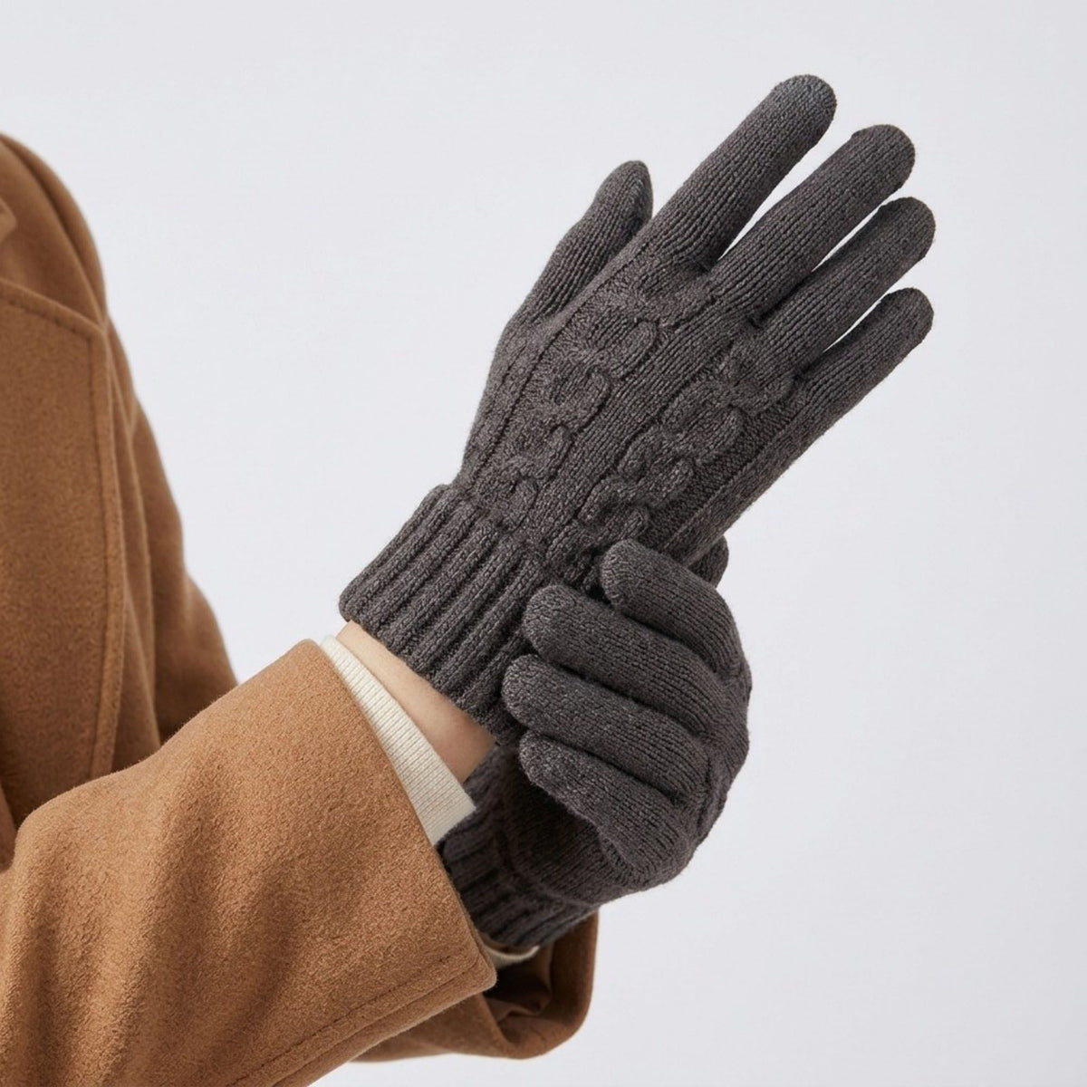 Knit Winter Gloves with Ribbed Cuffs 7.8 x 3.3in