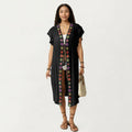 White women's cover up with embroidered, woven and flutter sleeve