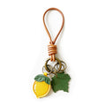 Vintage Fruit Bag Charm Keychain with Leather Cord Loop Leaf Accent and Key Rings