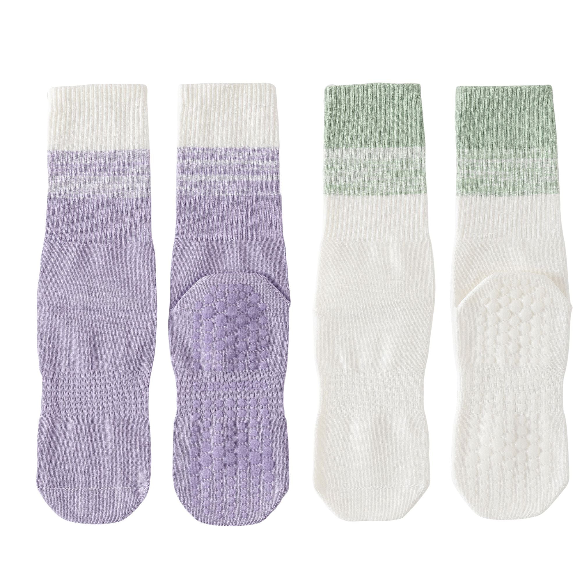 Anna-Kaci Women's 2-Pair Set Gradient Mid-Calf Grip Socks with Soft Seamless Toe and Anti-Slip Bottom for Yoga or Sneakers