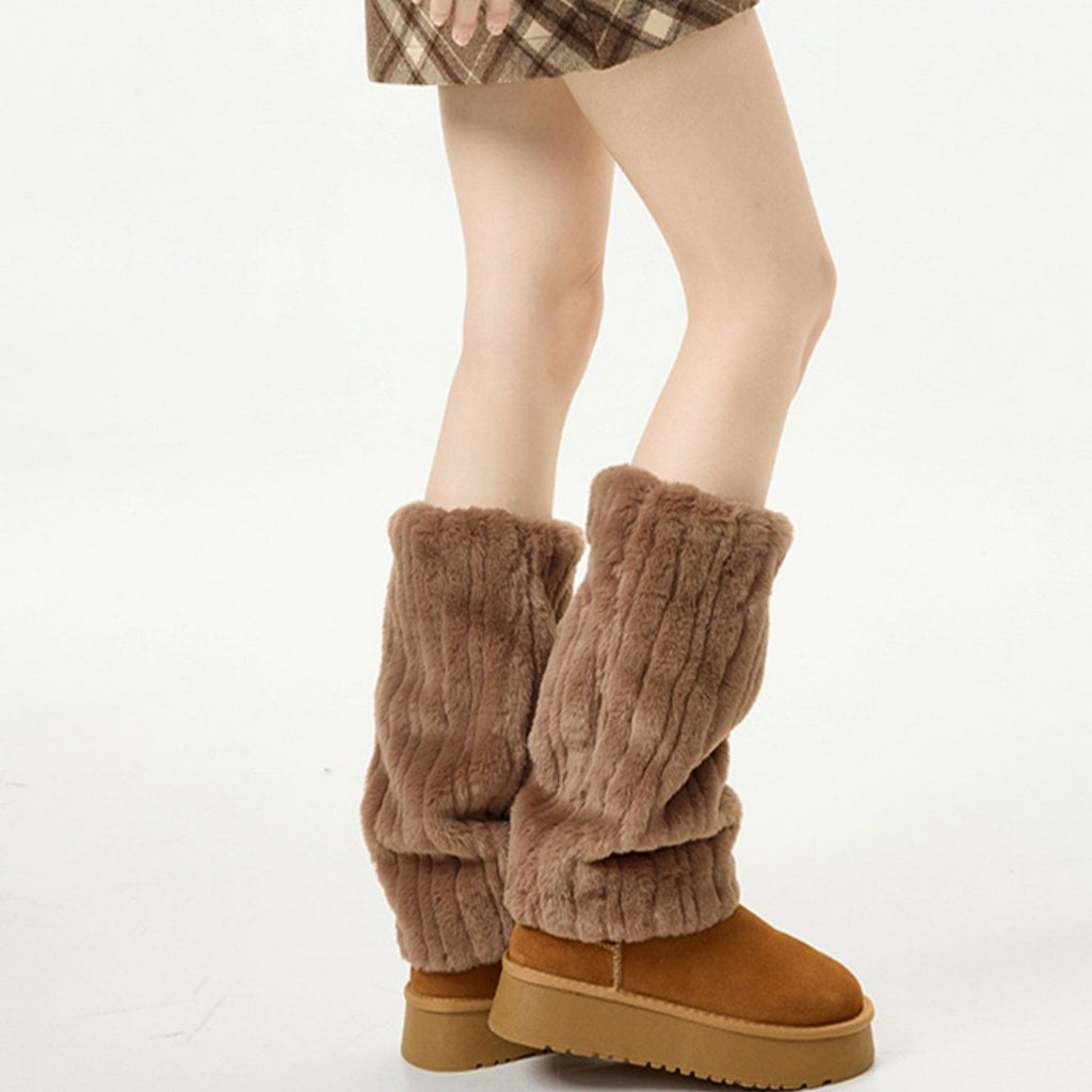 Anna-Kaci Plush Faux Fur Leg Warmers with Soft Textured Design and Cozy Stretch Fit for Layering Over Boots and Winter Outfits