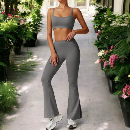 High Waist Flare Yoga Pants with Side Slit Hem for Active and Casual Wear