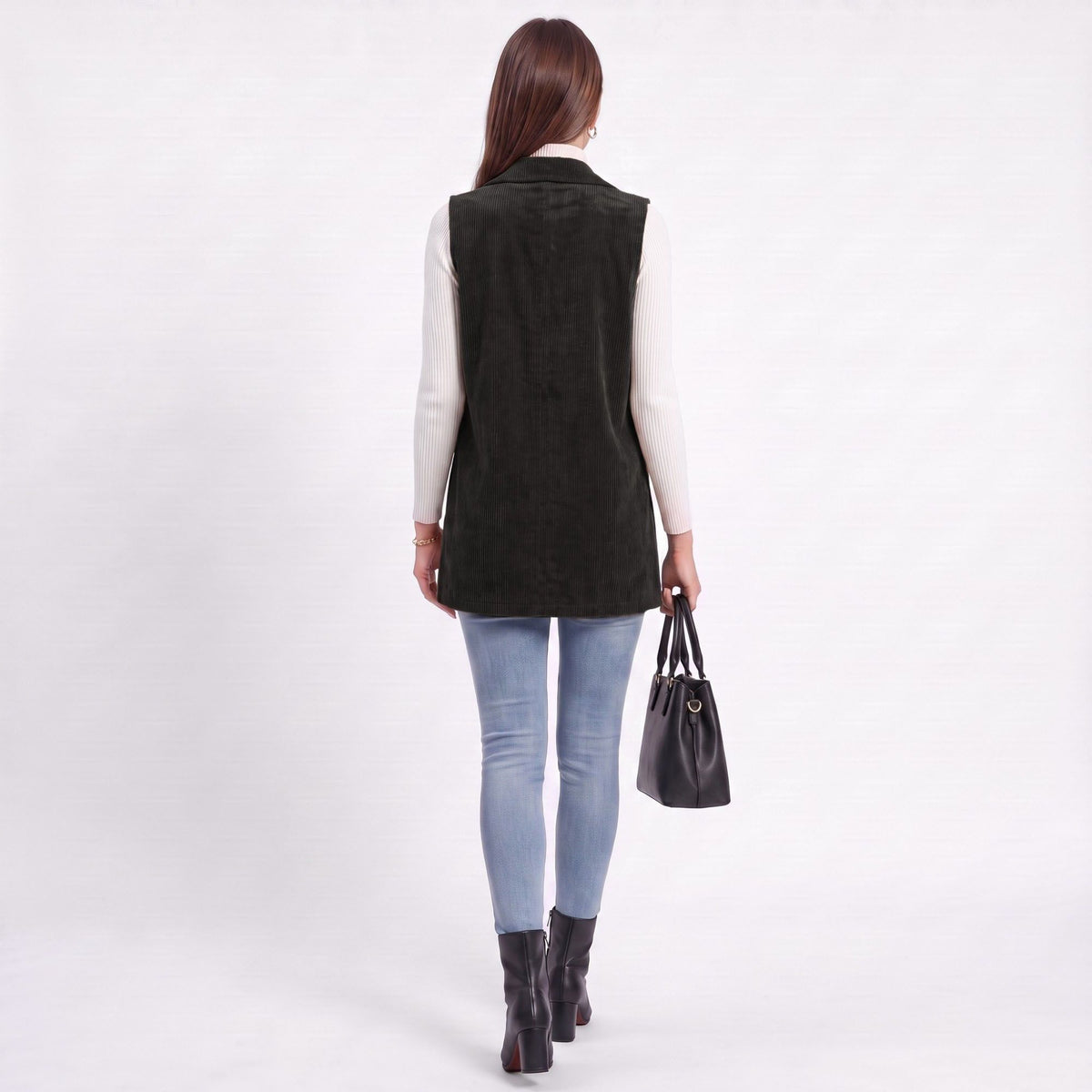 Button Front Corduroy Vest with Flap Pockets