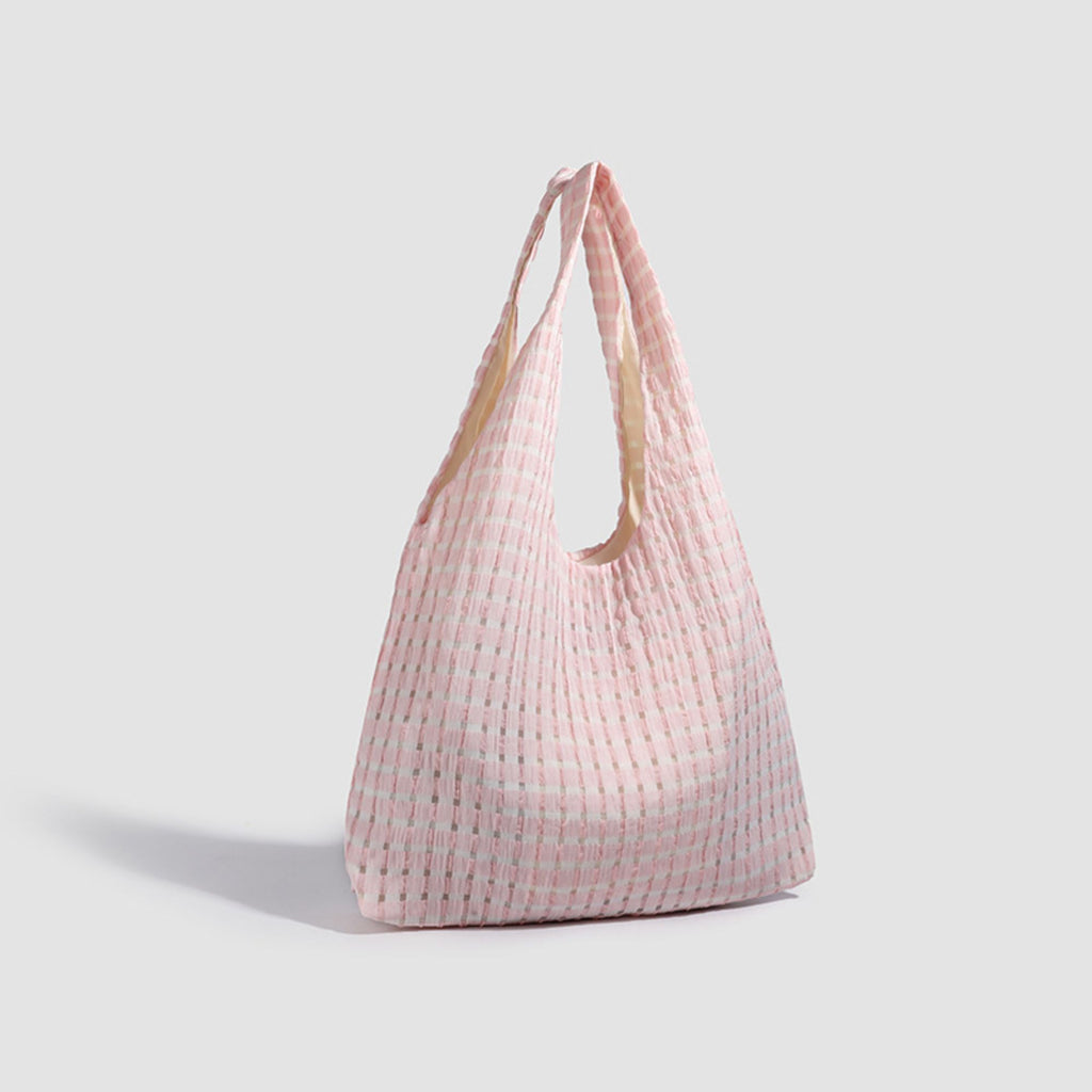 Plaid Hobo Tote Bag with Soft Slouchy Shape and Shoulder Handle