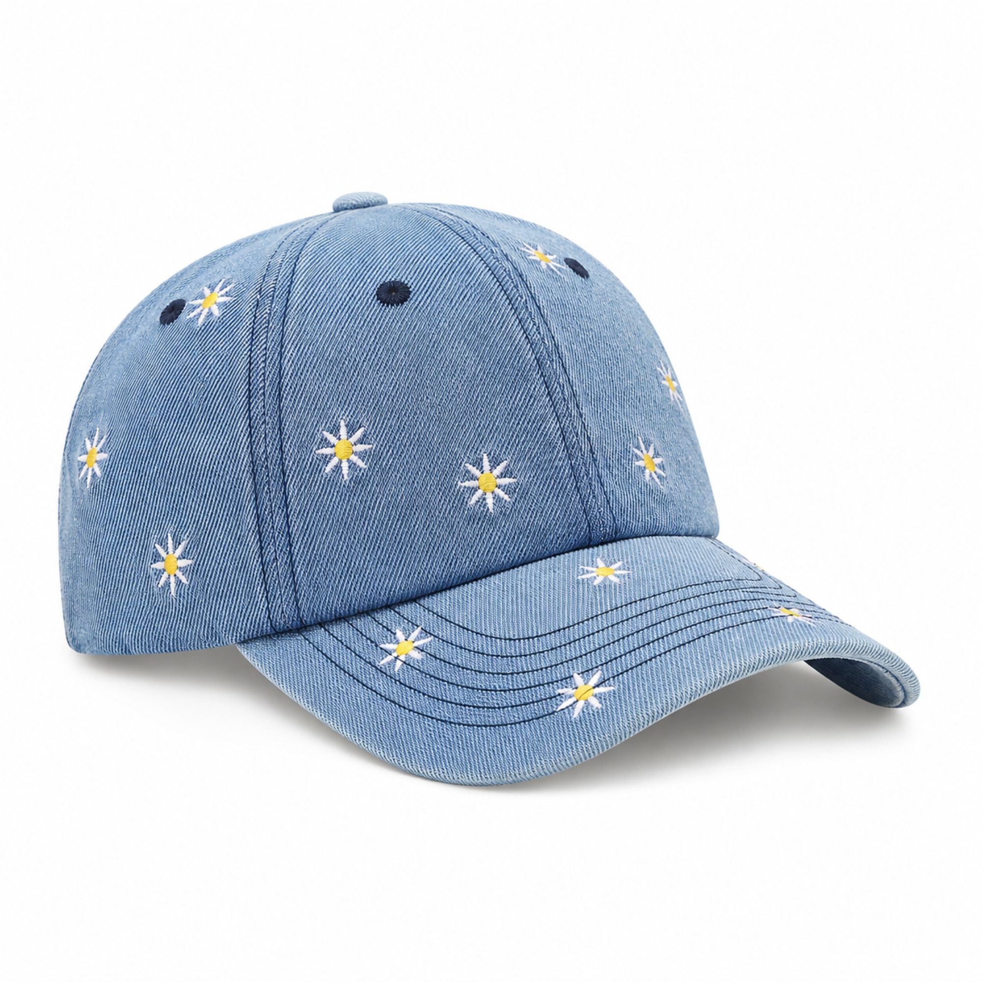Denim Baseball Cap Daisy Embroidered Adjustable Dad Hat