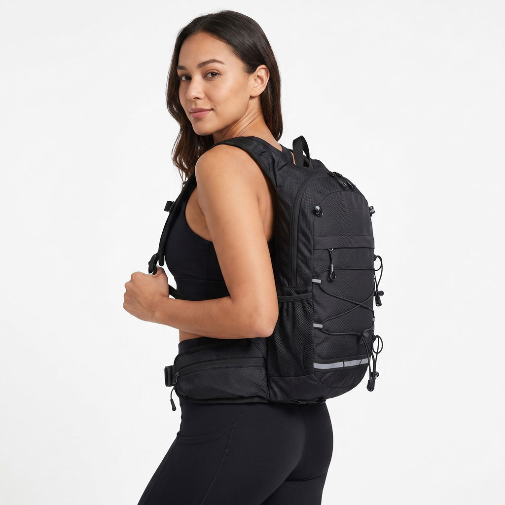 Outdoor Hiking Backpack with Bungee Cord Front Pocket Side Mesh Pockets Waist Belt