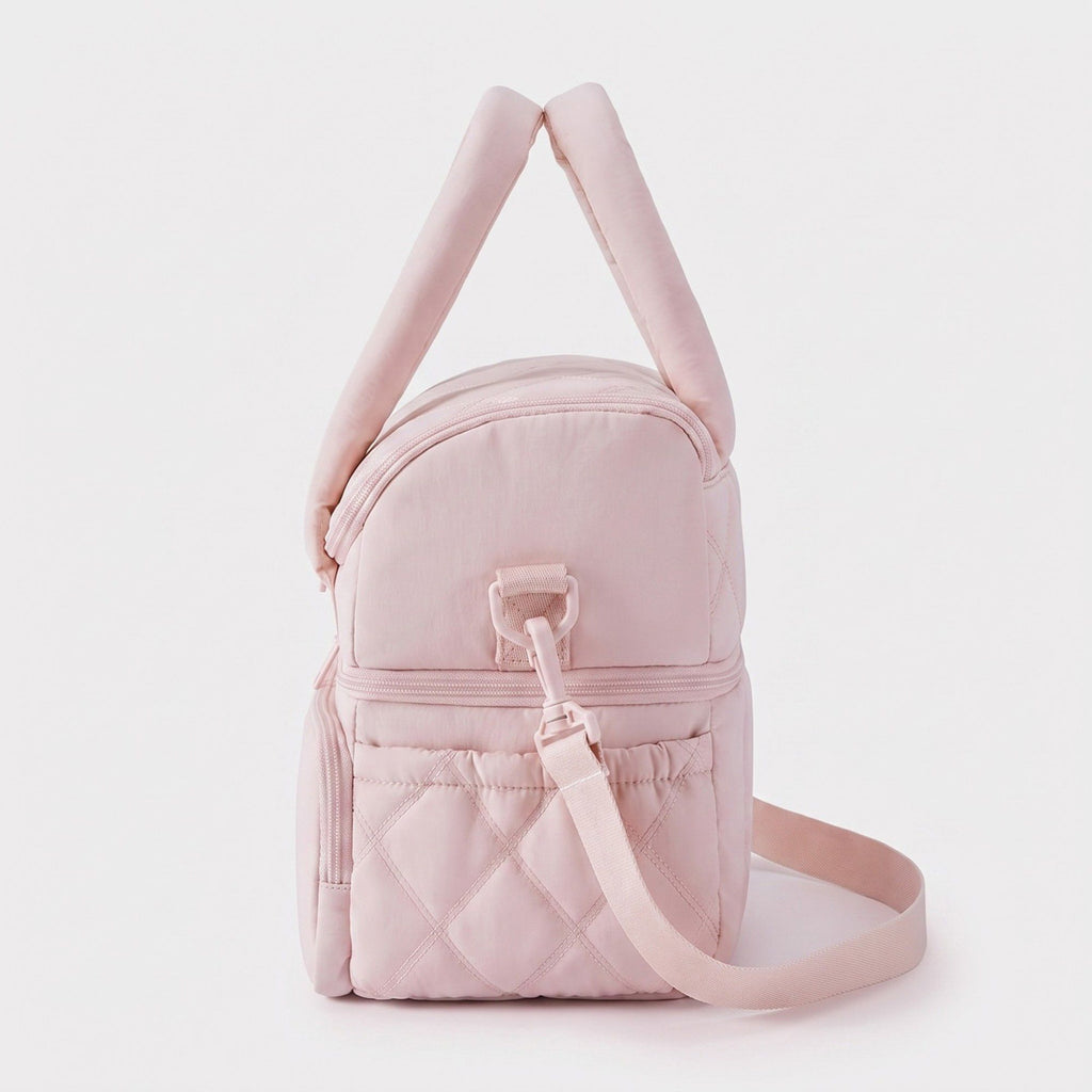 Quilted Multi-Compartment Lunch Tote Bag with Padded Top Handles and Detachable Shoulder Strap 10x10x7.1in