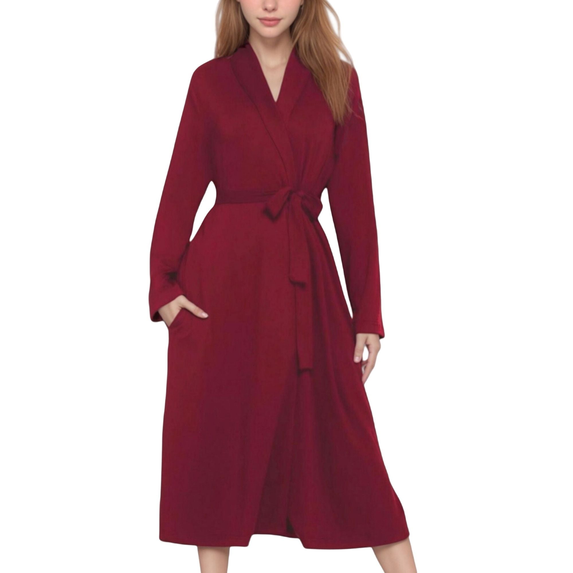 Anna-Kaci Lounge Women's Long Sleeve Wrap Robe with Waist Tie and Side Slits