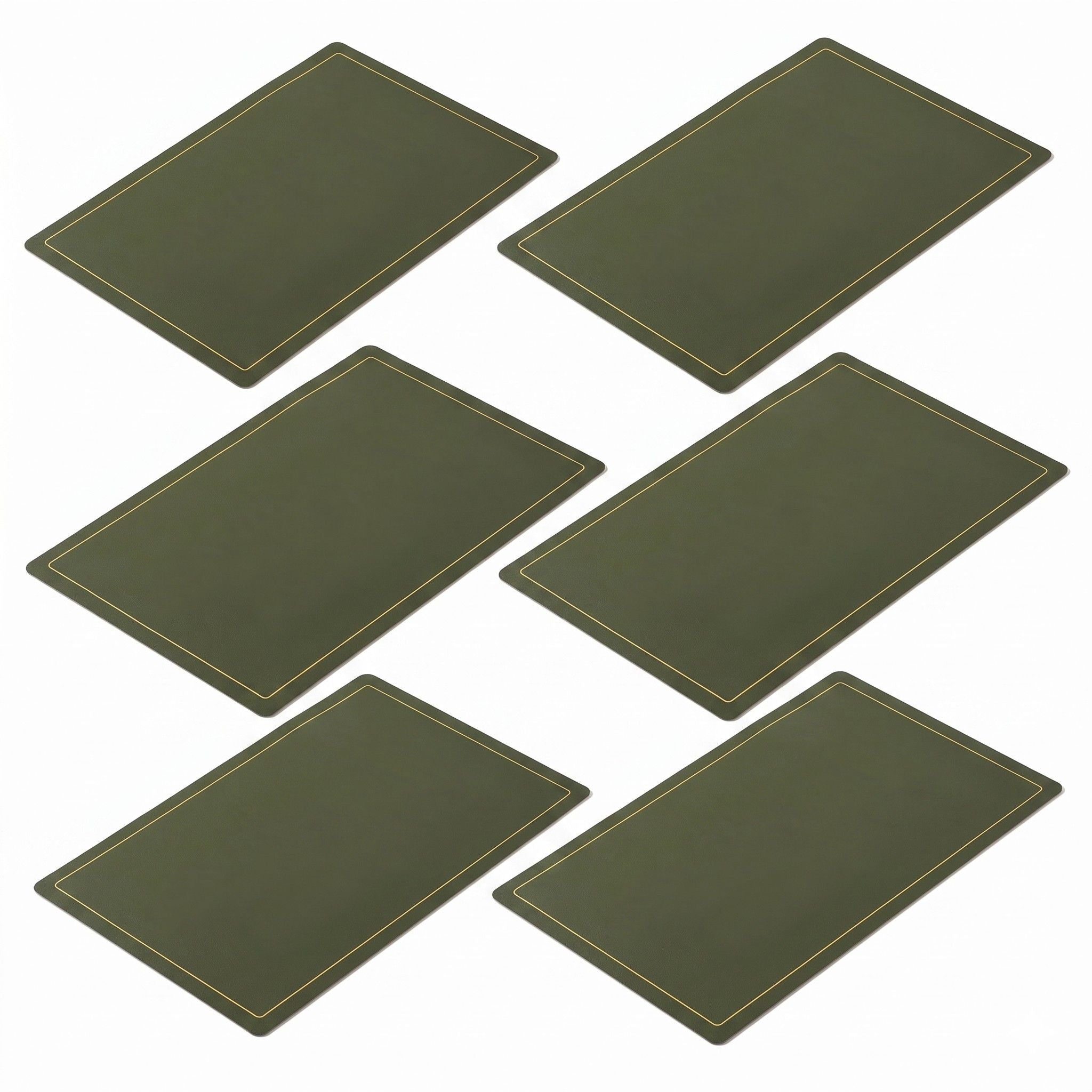 6 Piece Faux Leather Placemat Set Waterproof Heat Resistant Table Mats with Gold Trim Border