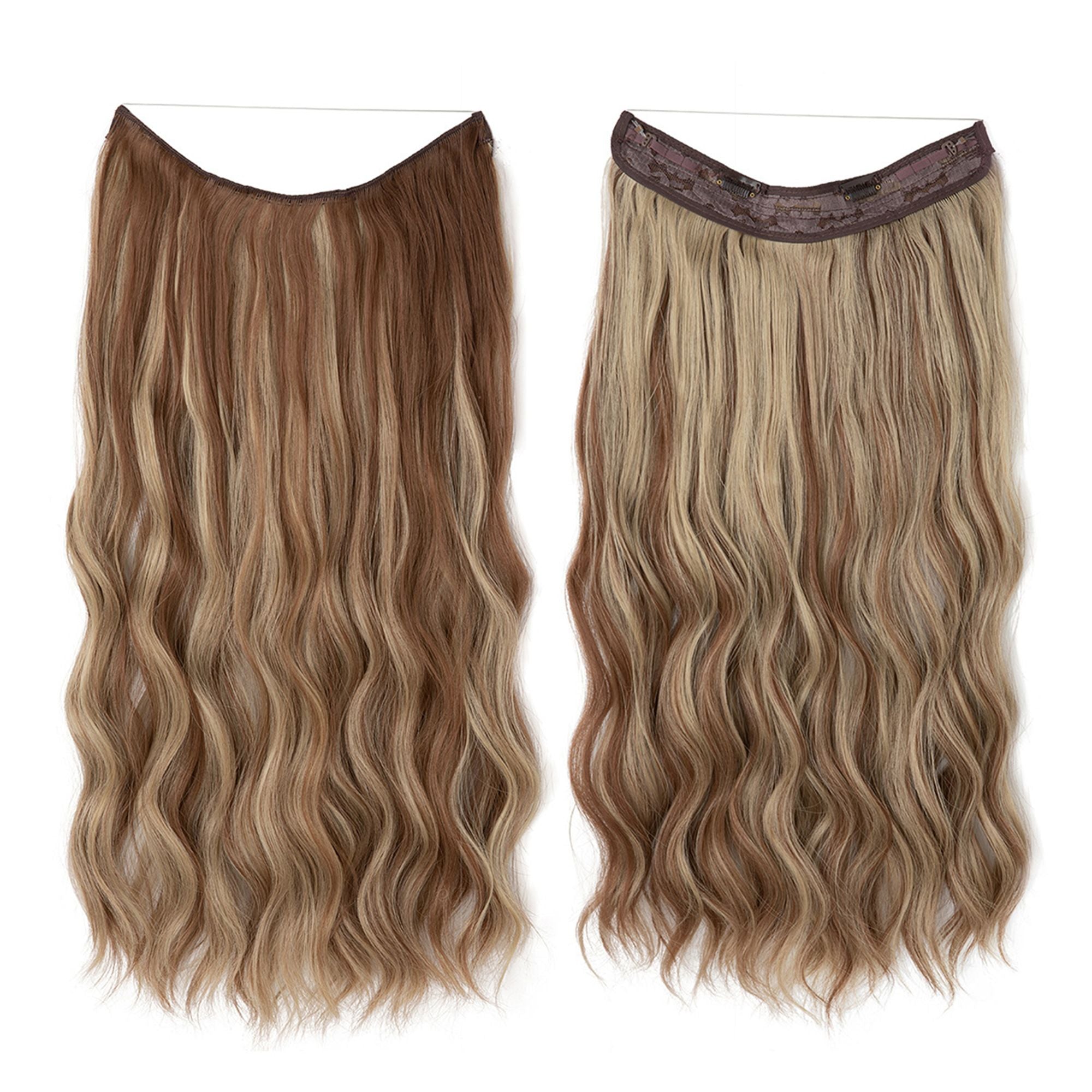 One Piece Long Wavy Curly Clip in Hair Wig Extension 20 Inches High for Women 4 Clips  Brown