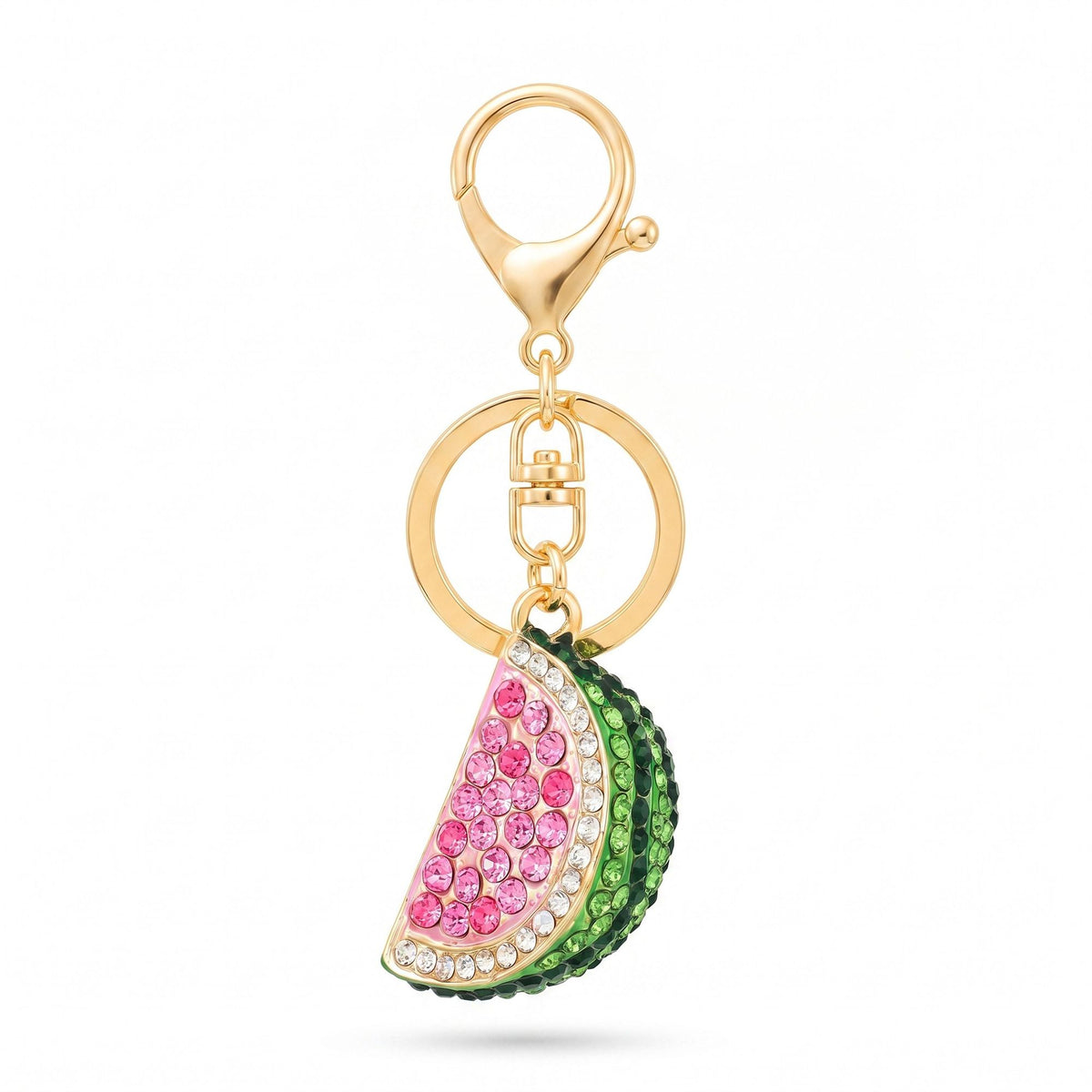 Watermelon Rhinestone Keychain Bag Charm with Lobster Clasp and Key Ring