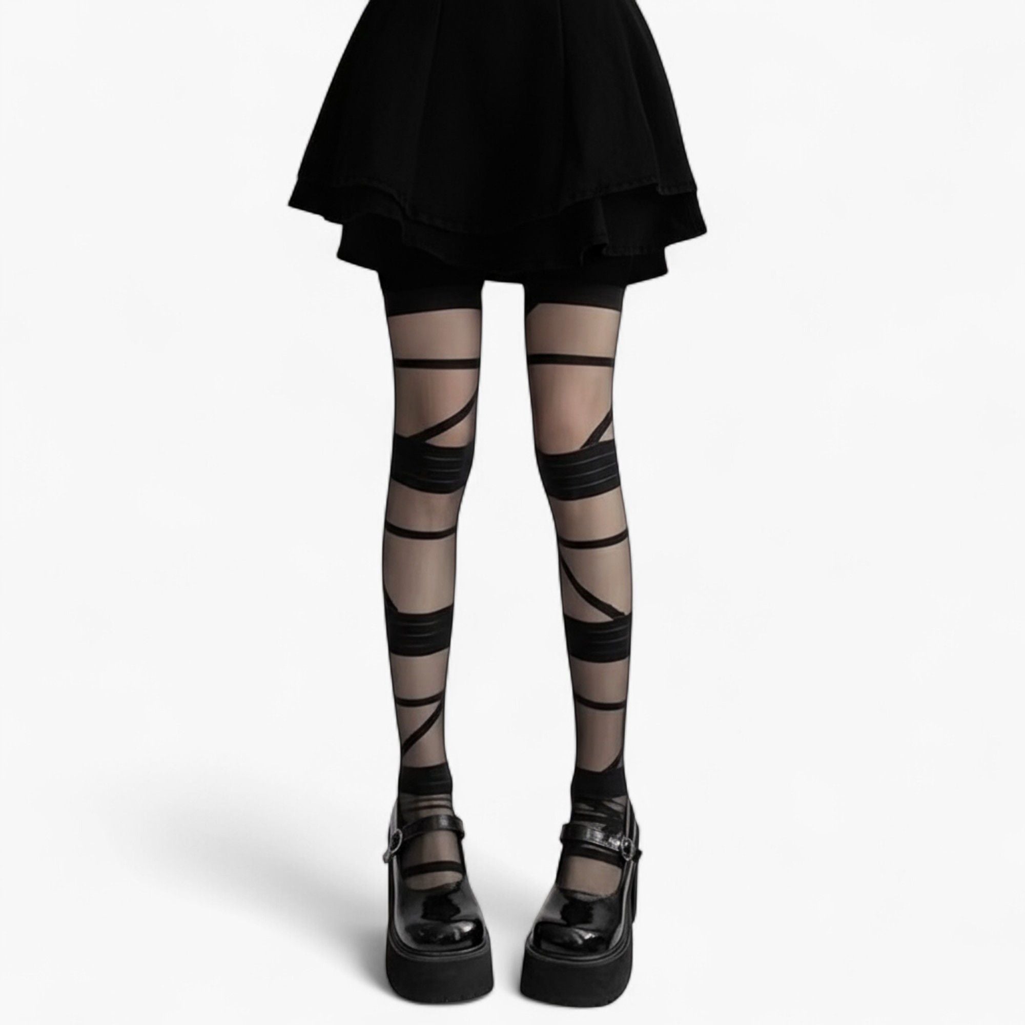 Anna-Kaci Women's Sheer Tights with Wrapped Ribbon Illusion and Gothic Layered Design