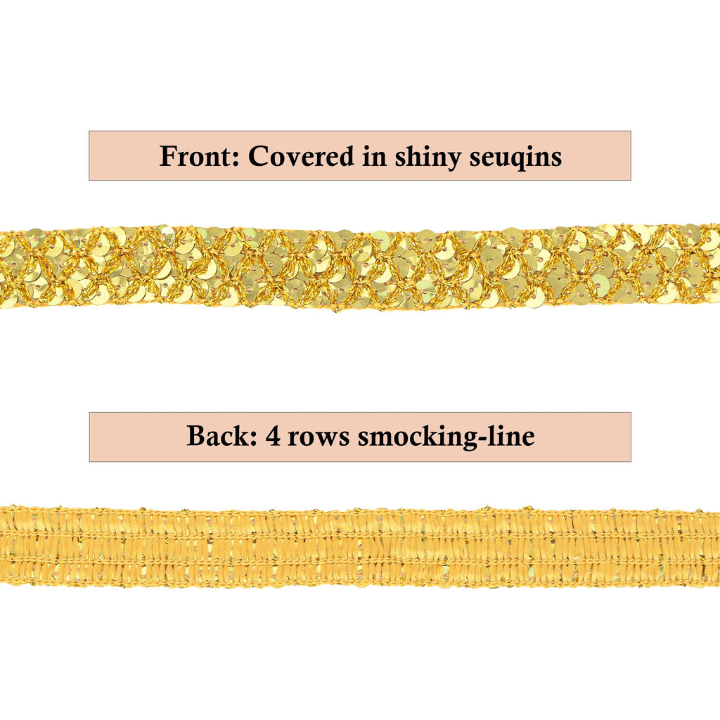 Sewing Sequin Trim 0.9 Inch 4 Row, 25 Yards Glitter Sequin Ribbon Metallic Stretch Bling Strip DIY Craft Decoration