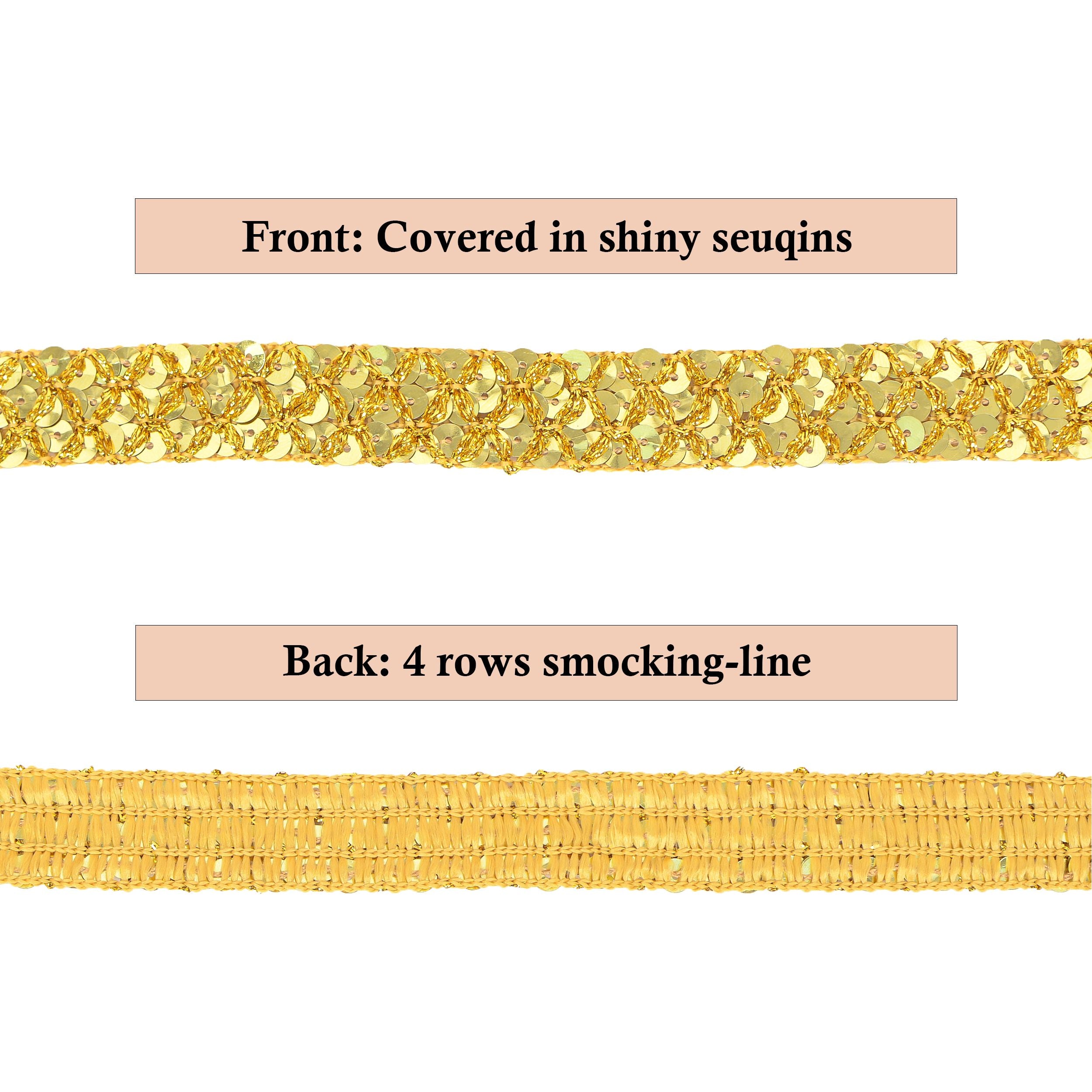 Sewing Sequin Trim 0.9 Inch 4 Row, 25 Yards Glitter Sequin Ribbon Metallic Stretch Bling Strip DIY Craft Decoration